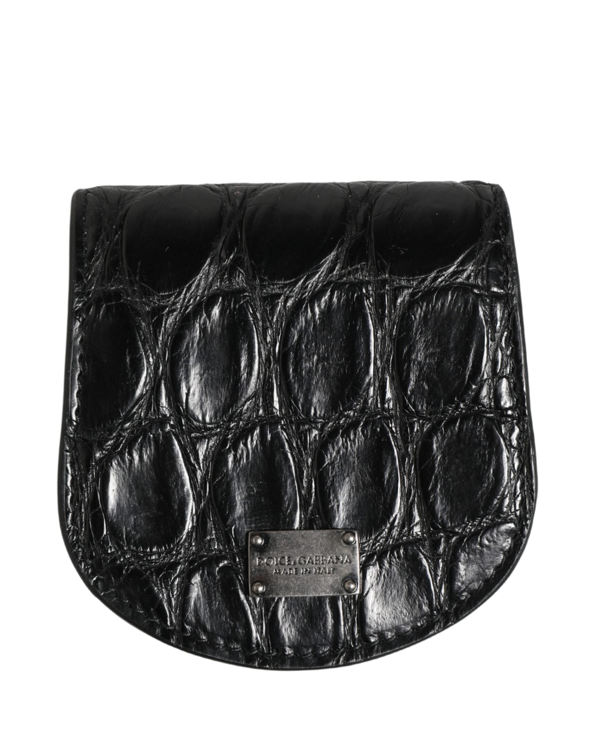 Dolce & Gabbana Black Exotic Skin Condom Case Holder Pocket Wallet