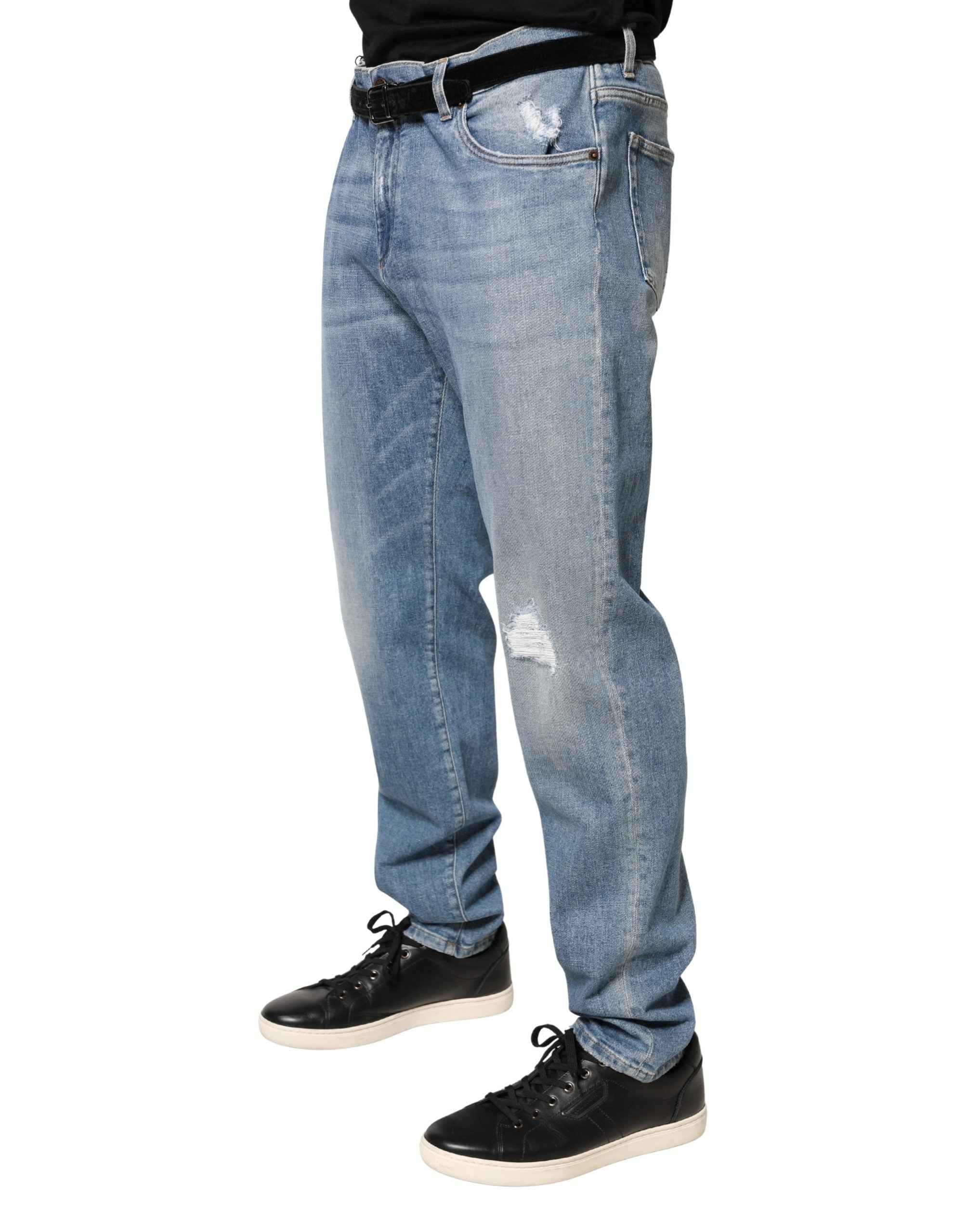 Dolce & Gabbana Blue Tattered Slim Fit Men Cotton Denim Jeans