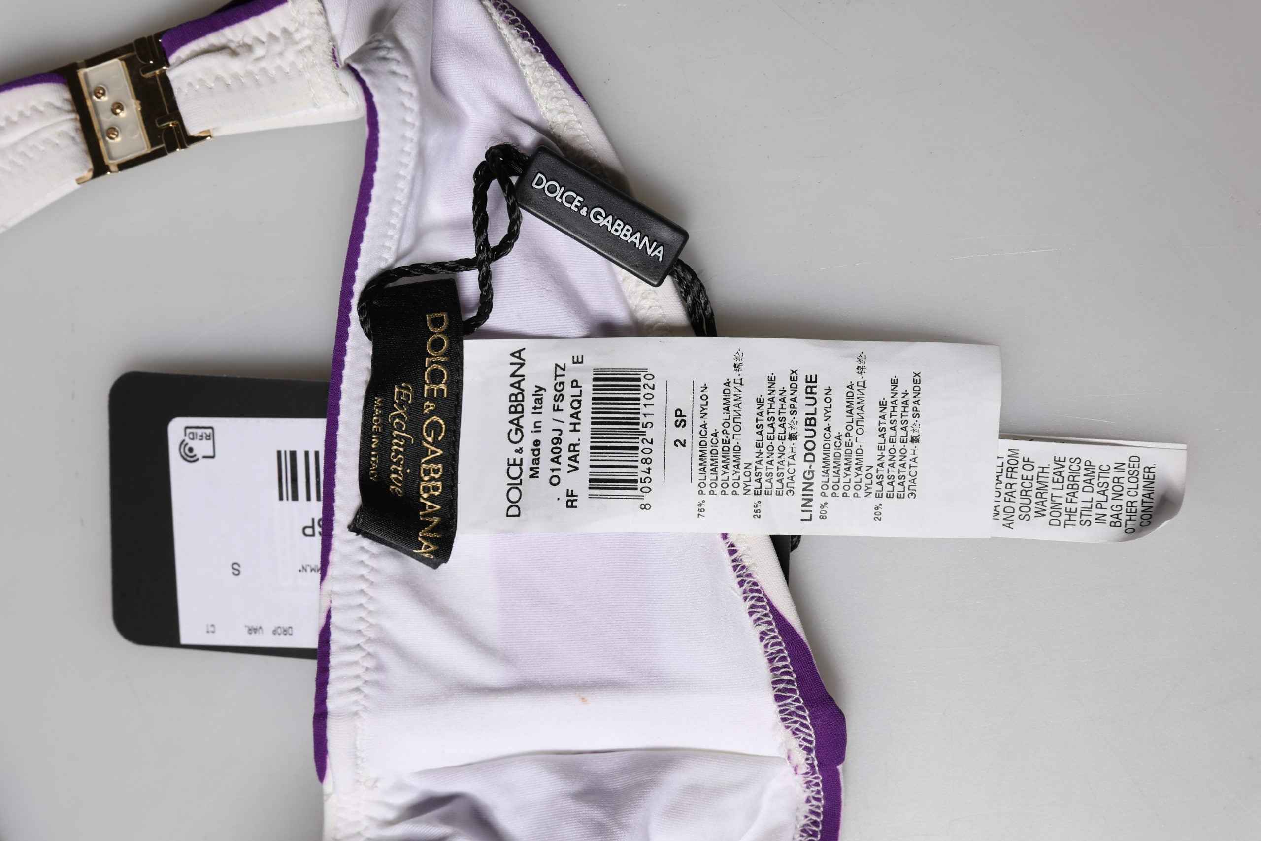 Dolce & Gabbana Purple White Stripes Nylon Bandeau Swimwear