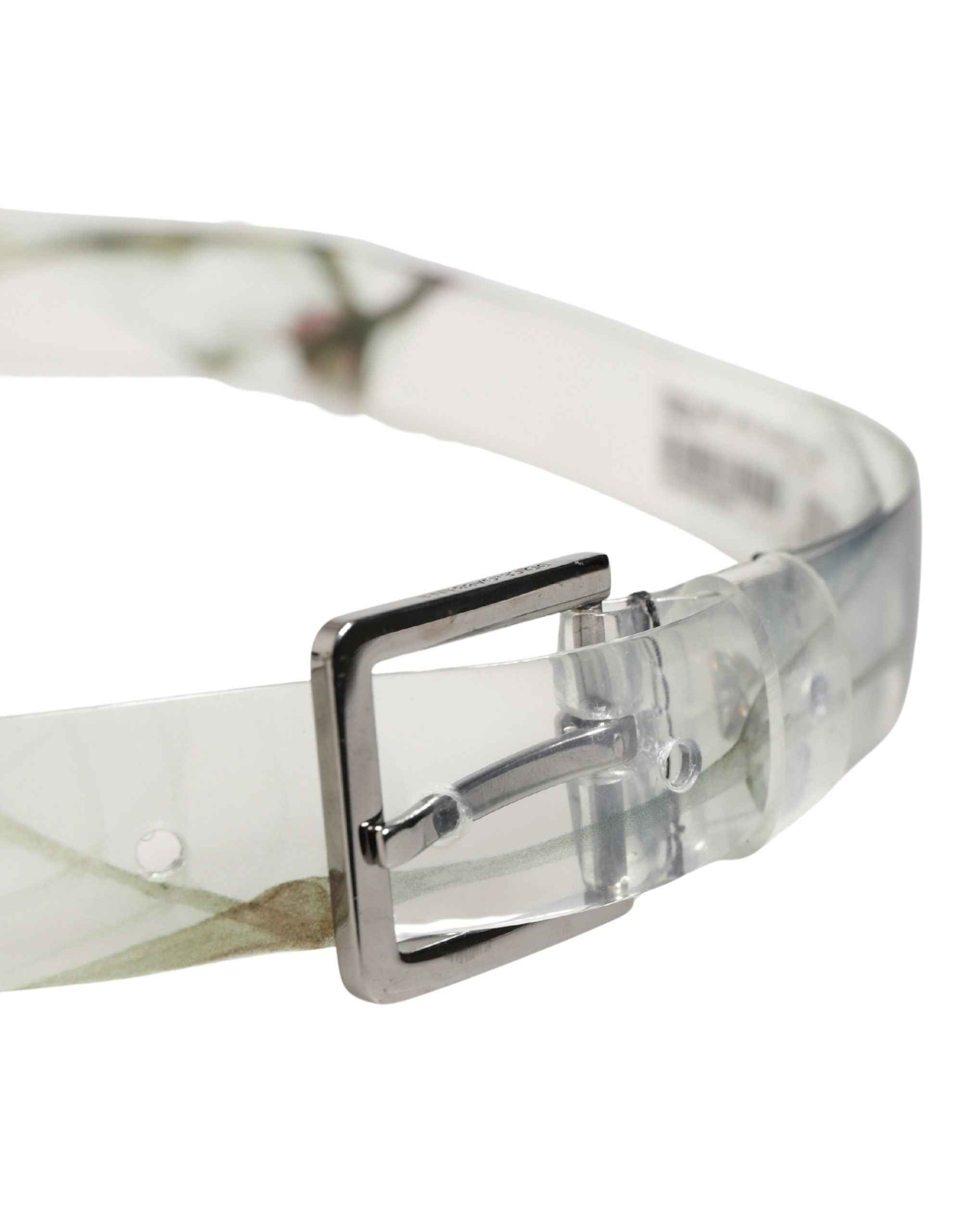 Dolce & Gabbana Men White Floral PVC Silver Metal Buckle Belt