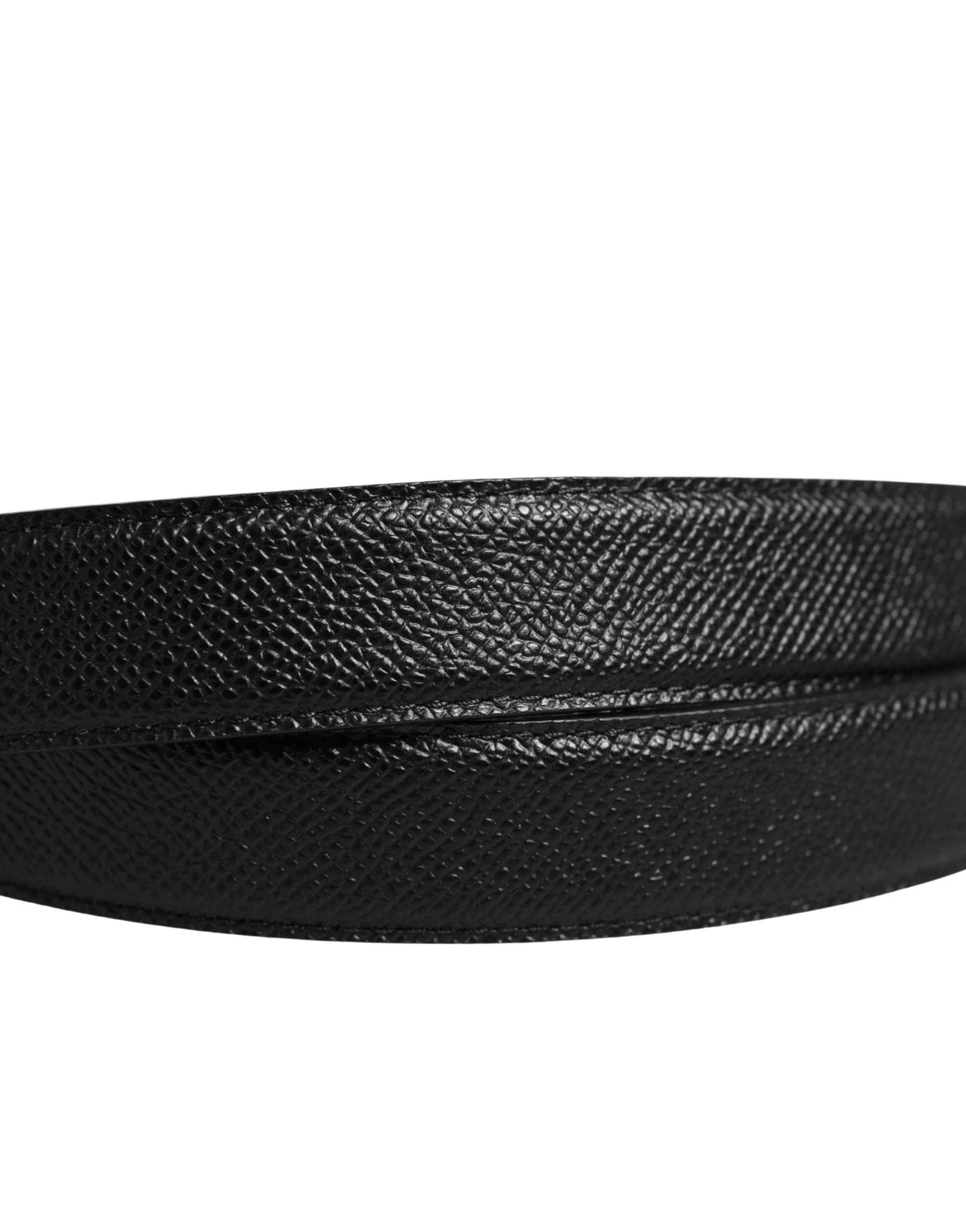 Dolce & Gabbana Men Black Calf Leather Logo Metal Buckle Belt