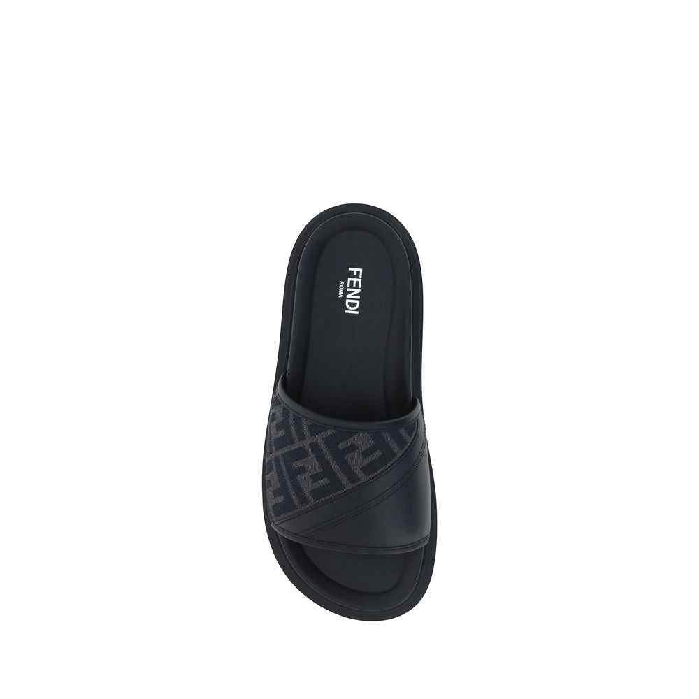 Fendi Gray Fabric Flat Sandals