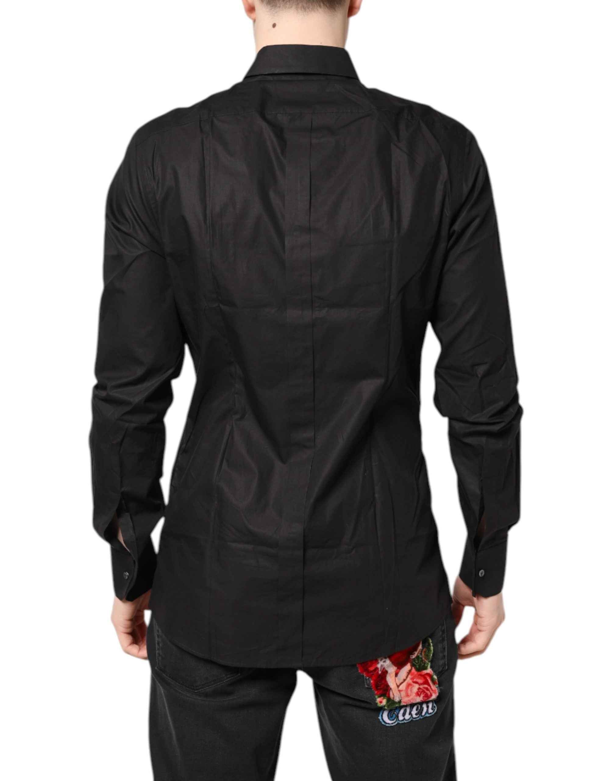 Dolce & Gabbana Black GOLD Cotton Collared Formal Dress Shirt