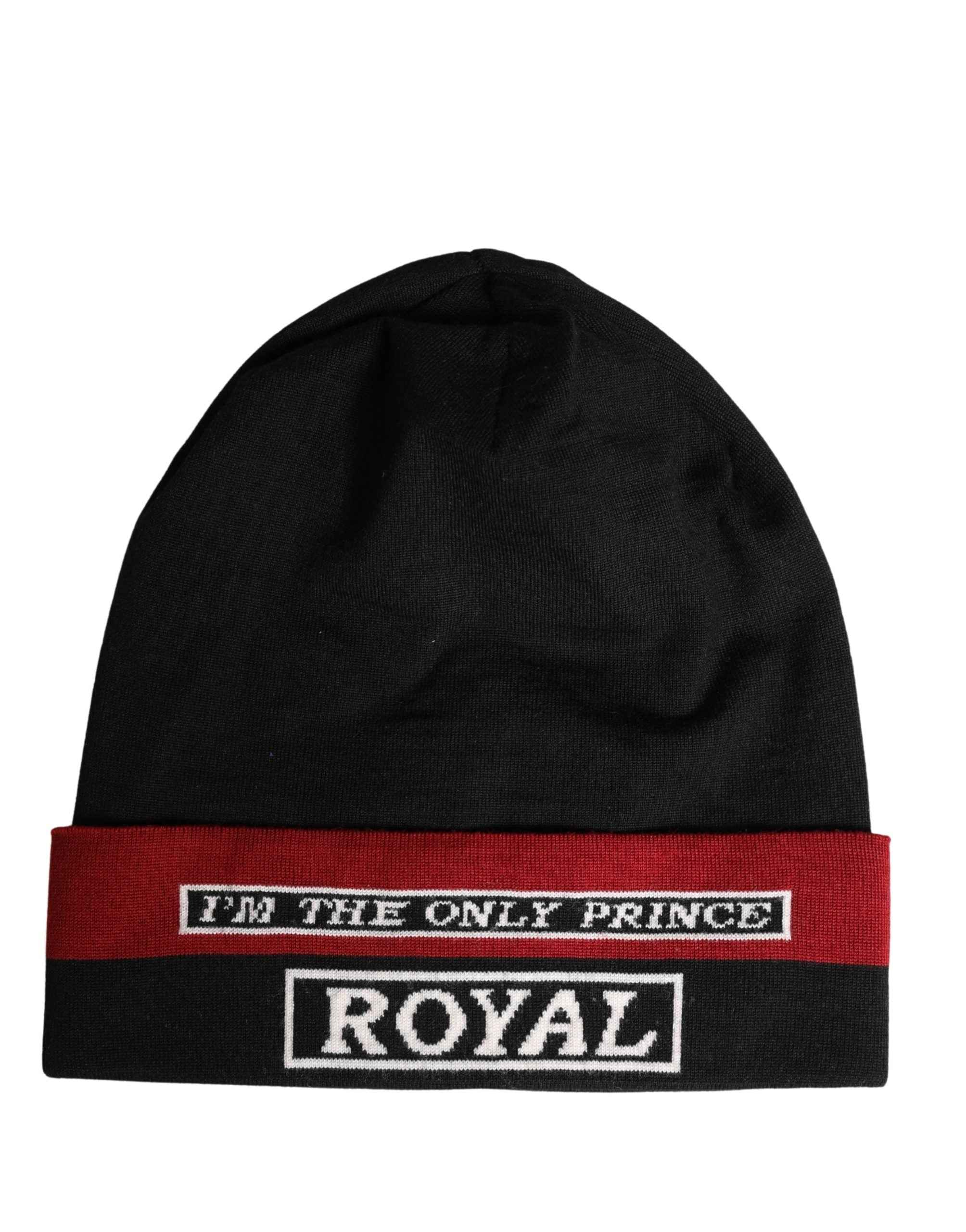 Dolce & Gabbana Black Cuffed "I'M THE ONLY PRINCE ROYAL" Beanie Hat