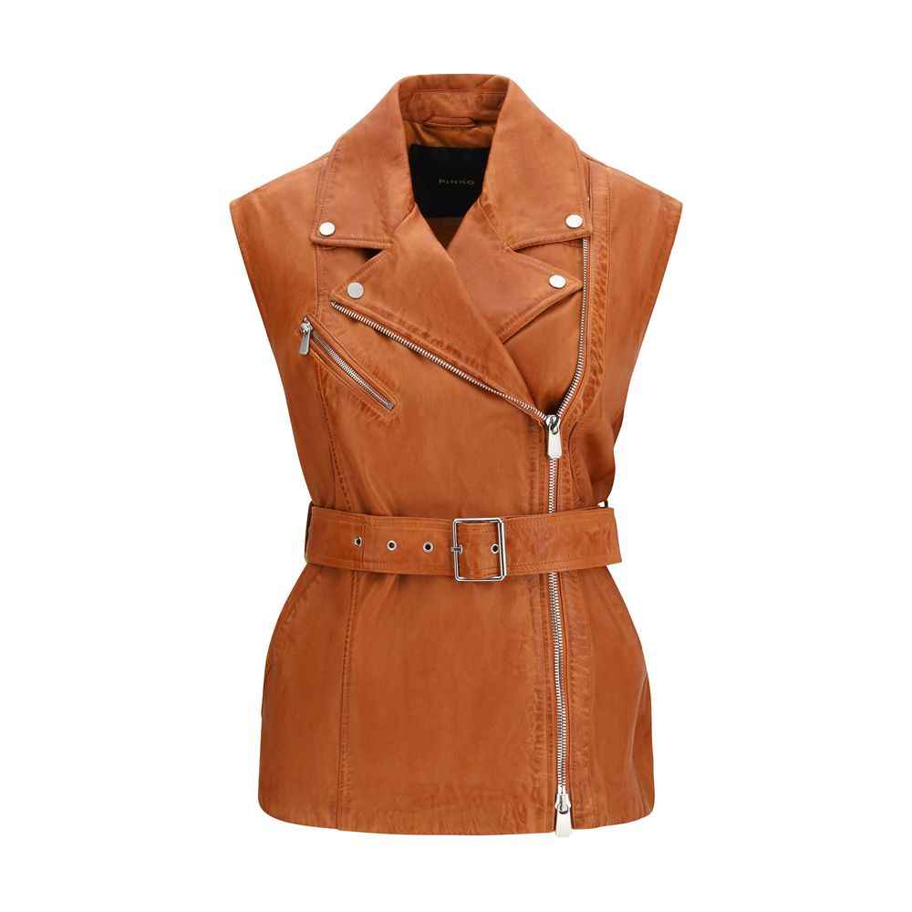 PINKO Brown Goatskin Sleeveless Jacket