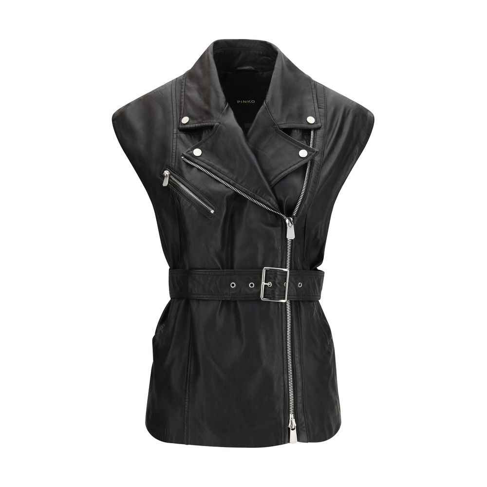 PINKO Black Goatskin Sleeveless Jacket