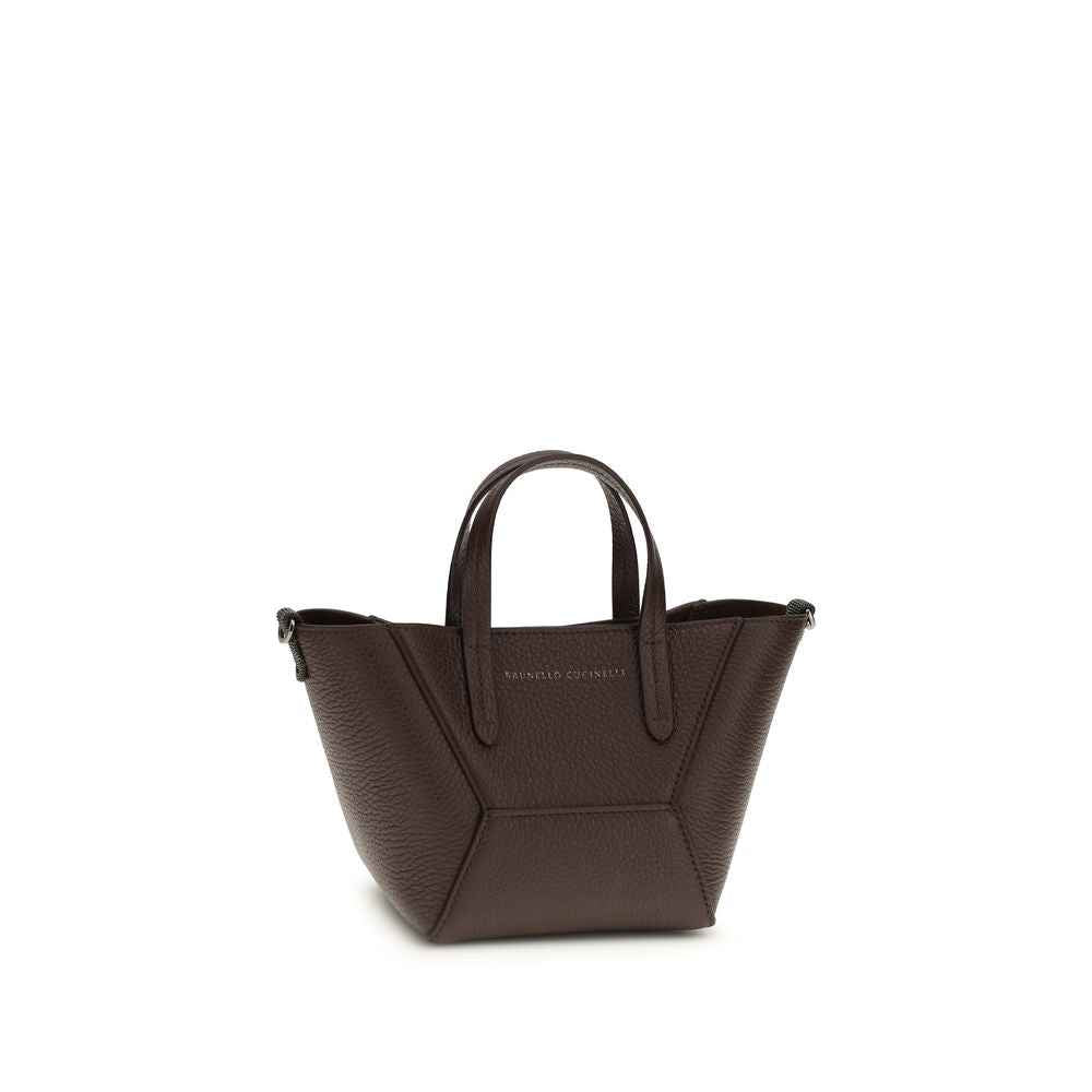 Brunello Cucinelli Bordeaux Calf Leather Bos Taurus Shoulder Bag