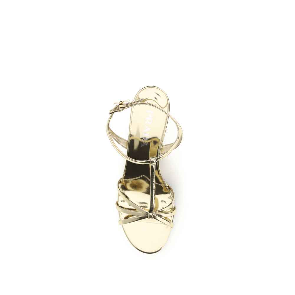 Prada Gold Calf Leather Bos Taurus Wedge Sandals