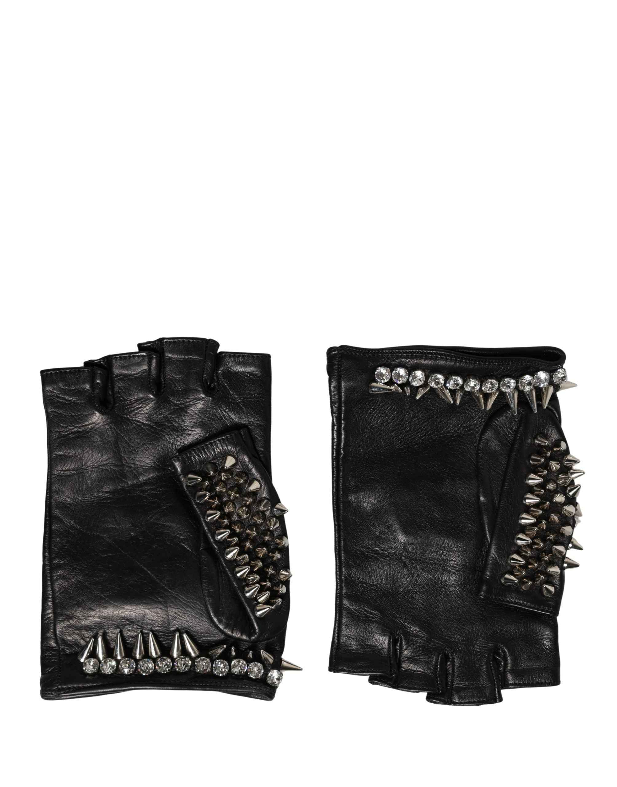 Dolce & Gabbana Women Black Embellished Wrist Length Mitten Gloves