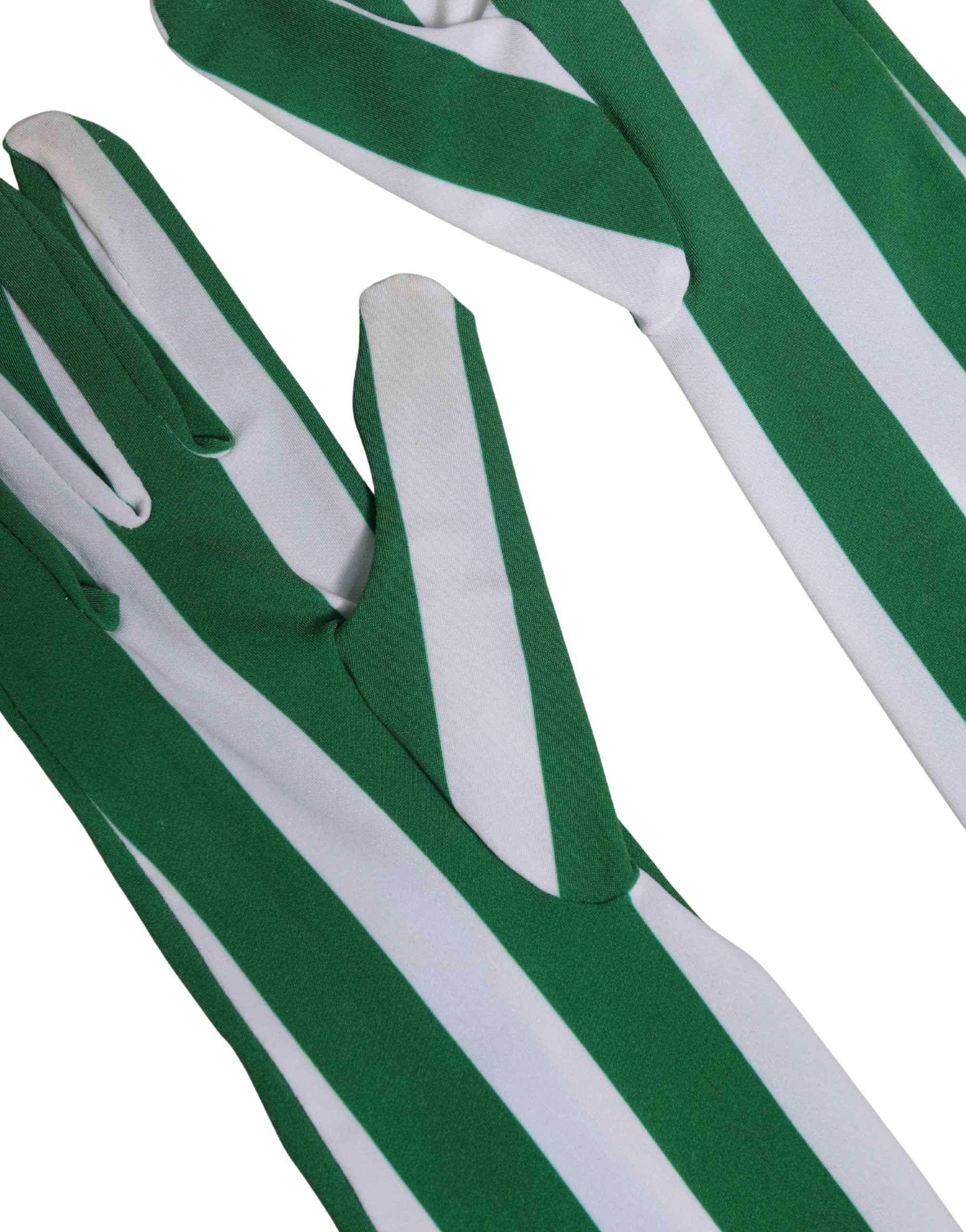Dolce & Gabbana Green White Stripes Nylon Elbow Length Women Gloves