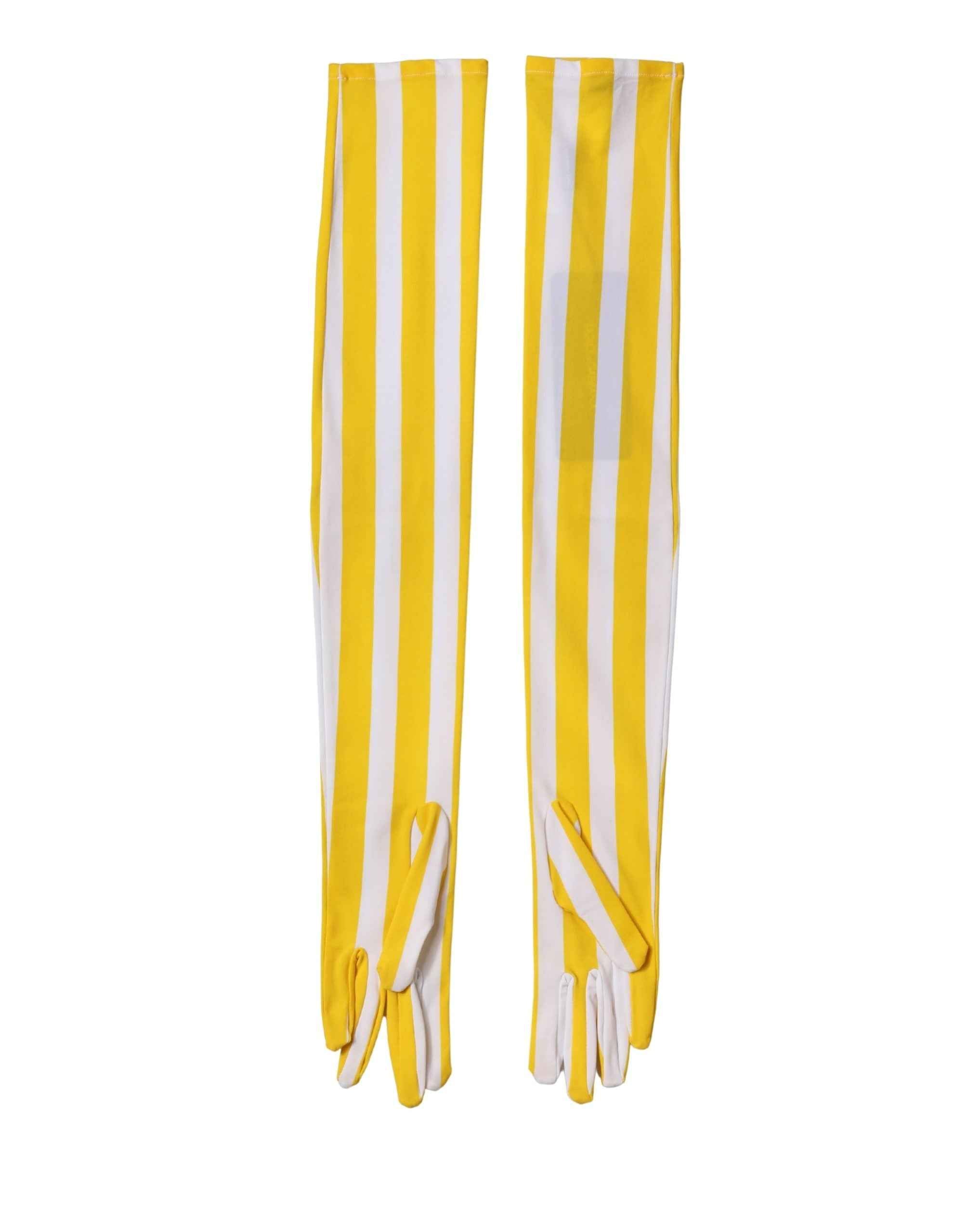 Dolce & Gabbana Yellow White Stripes Nylon Elbow Length Women Gloves