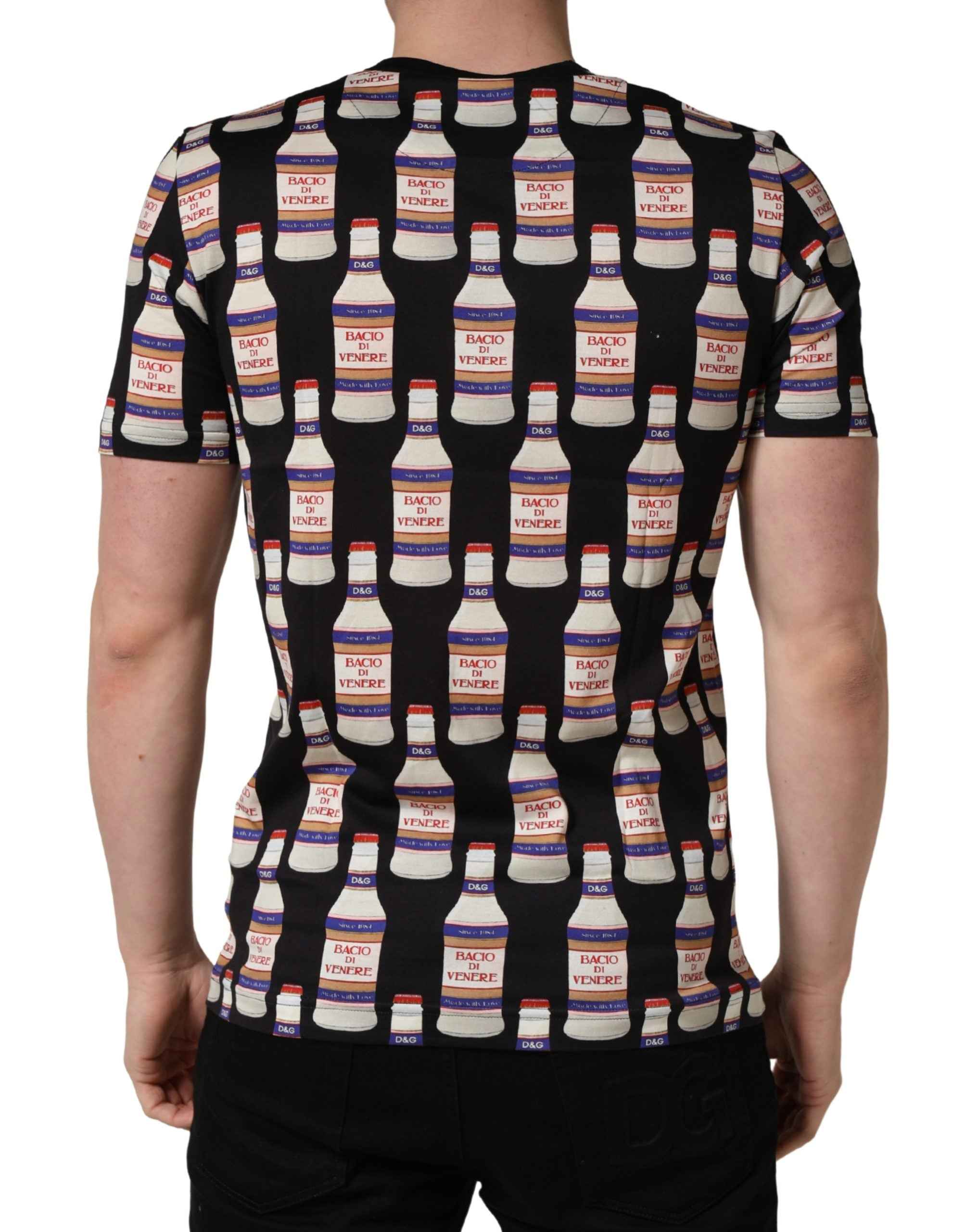 Dolce & Gabbana Black Bottle Print Cotton Crew Neck  T-shirt