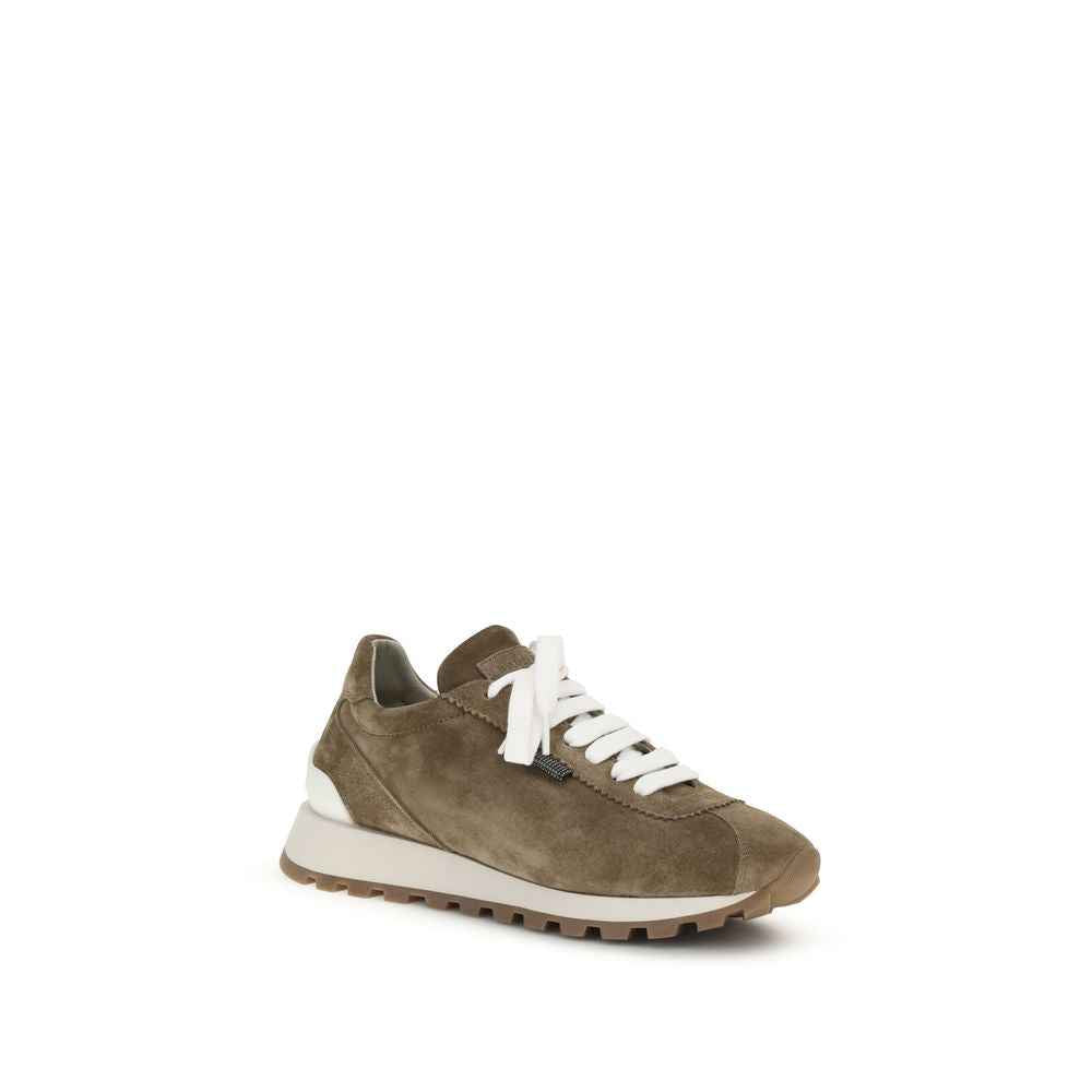 Brunello Cucinelli Brown Calf Leather Bos Taurus Platform Sneakers
