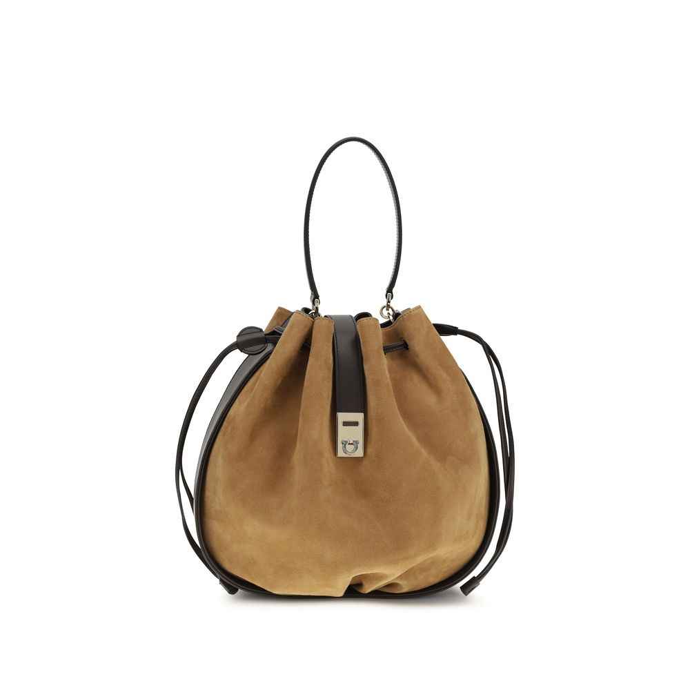 Ferragamo Brown Calf Leather Bos Taurus Backet Bag