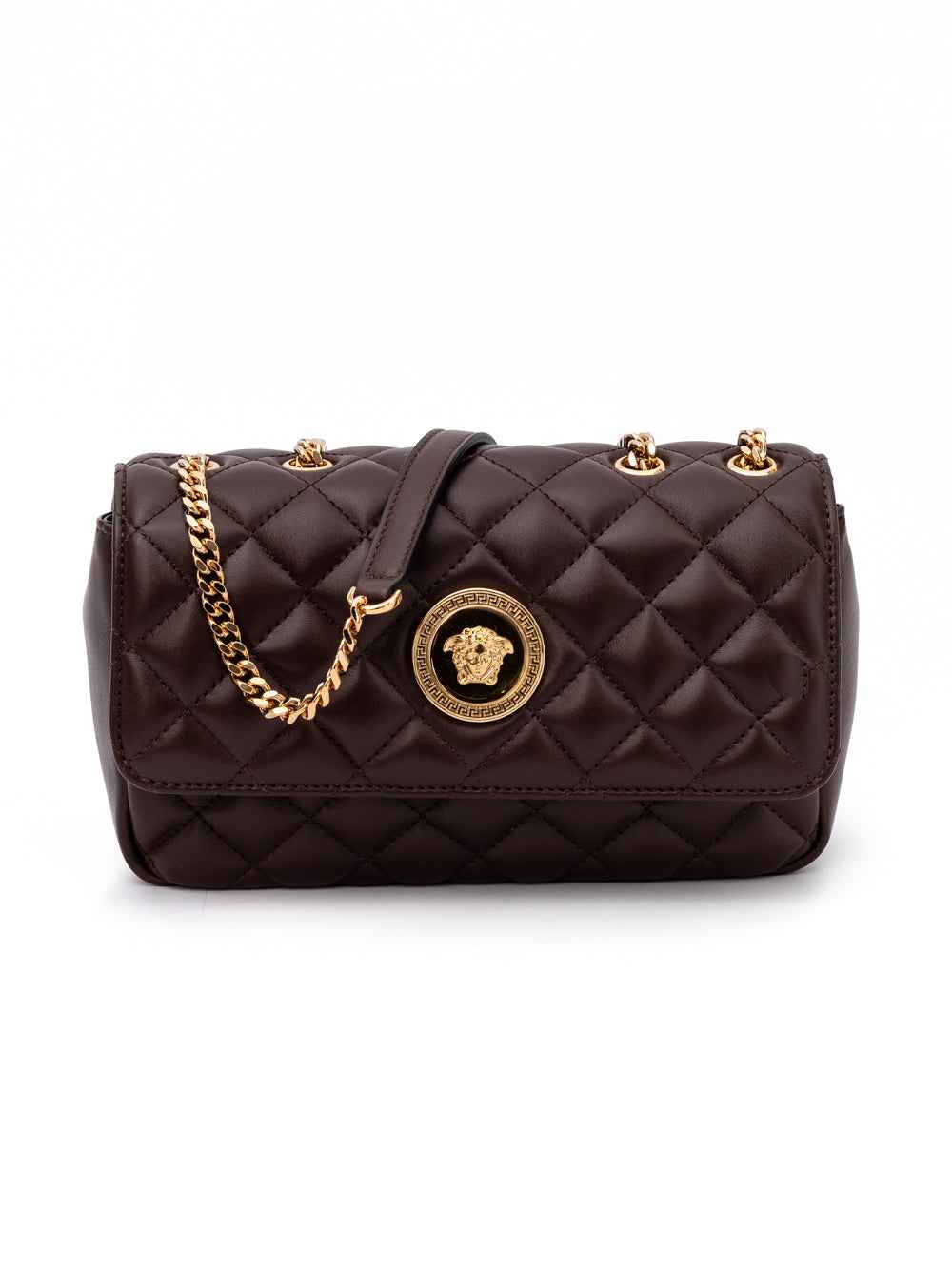 Versace Brown Quilted Leather Shoulder Strap Bag