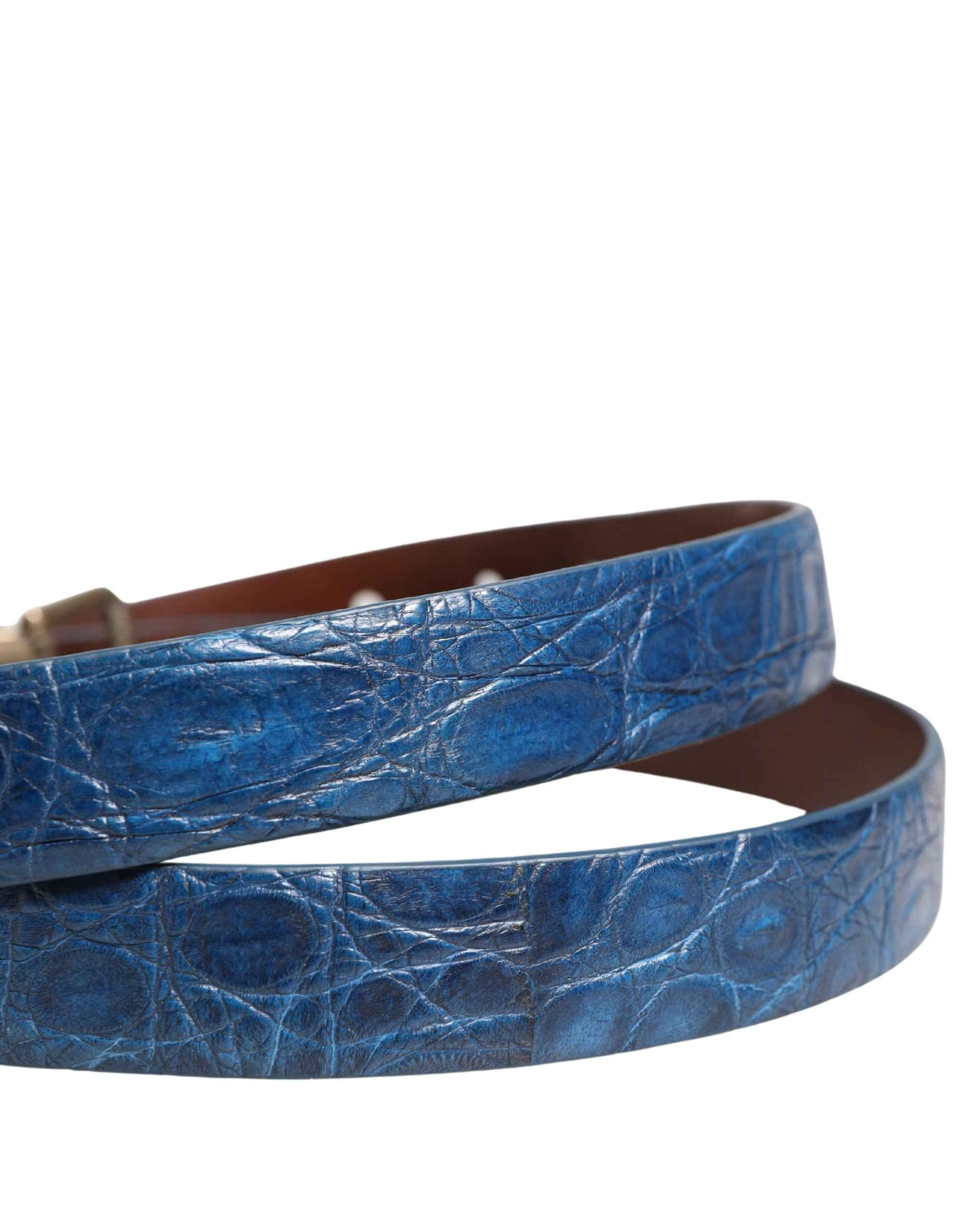Dolce & Gabbana Navy Blue Leather Gold Tone Metal Buckle Belt