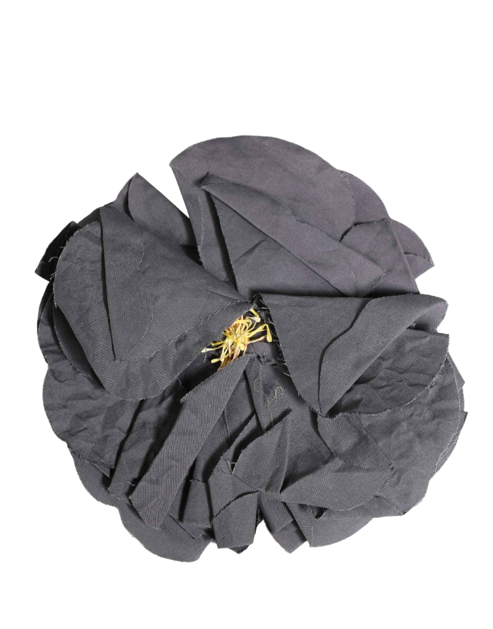 Dolce & Gabbana Gray Floral Motif Silk Blend Poplin Fabric Bar Pin  Brooch