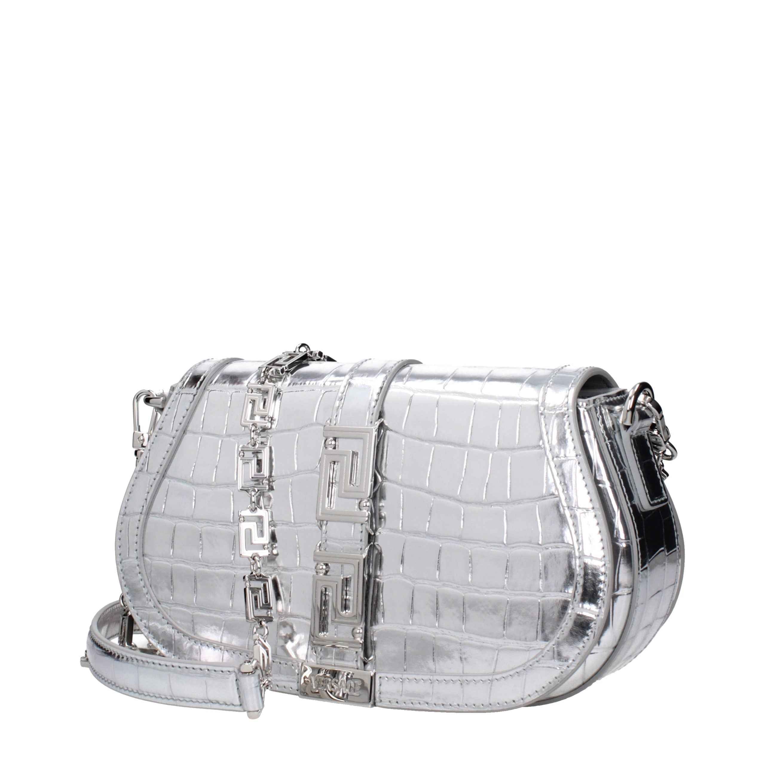 Versace Gray Leather Shoulder Bag