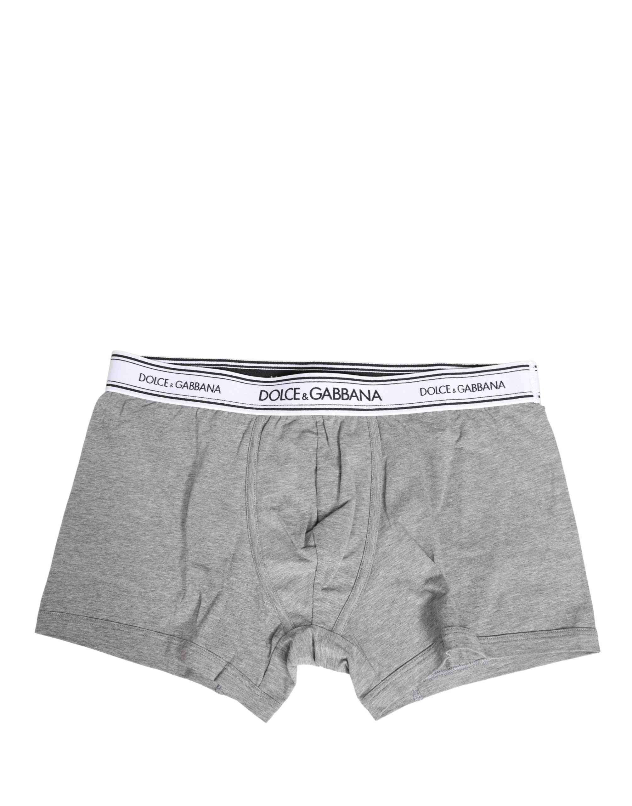Dolce & Gabbana Gray Logo Waistband Cotton Men Boxer Underwear
