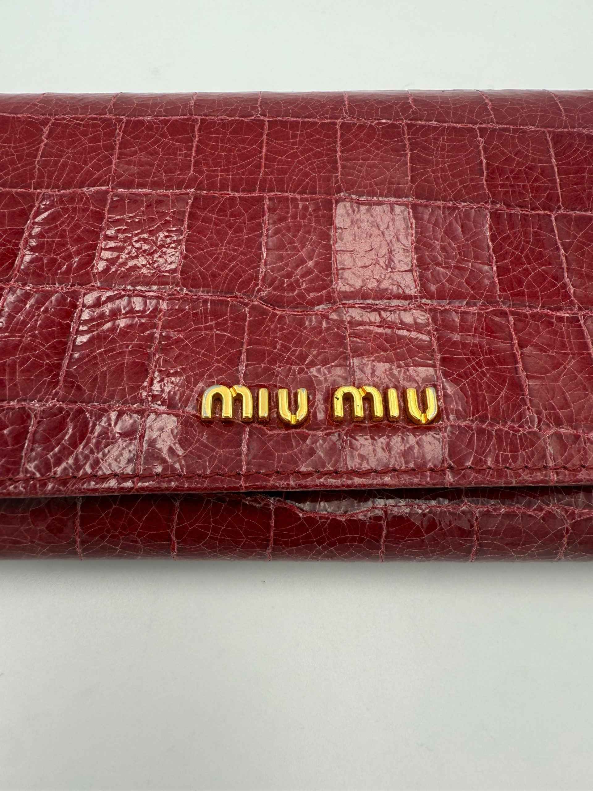 Miu Miu MIU MIU Rosso Crocodile Print Leather Wallet