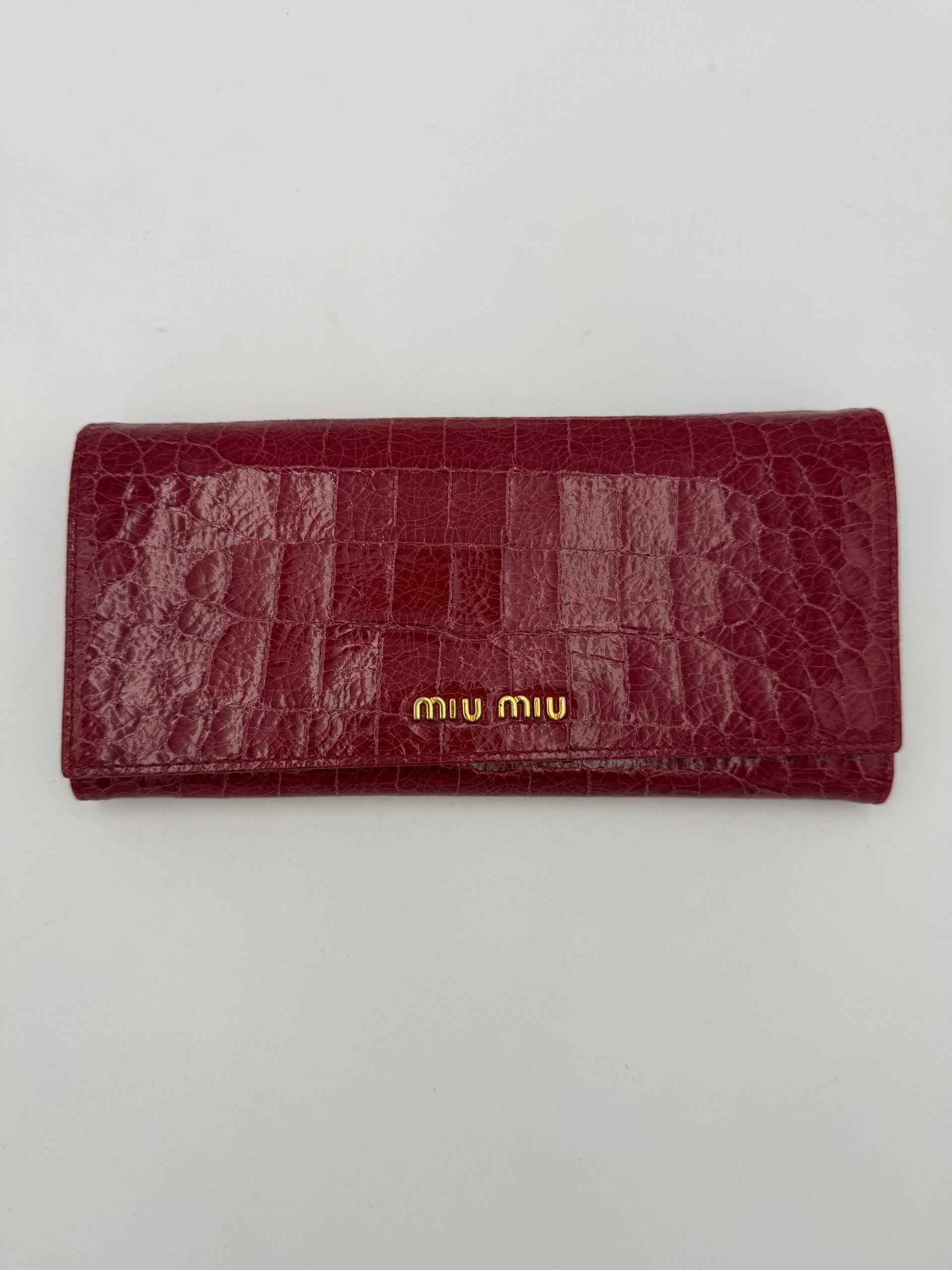 Miu Miu MIU MIU Rosso Crocodile Print Leather Wallet