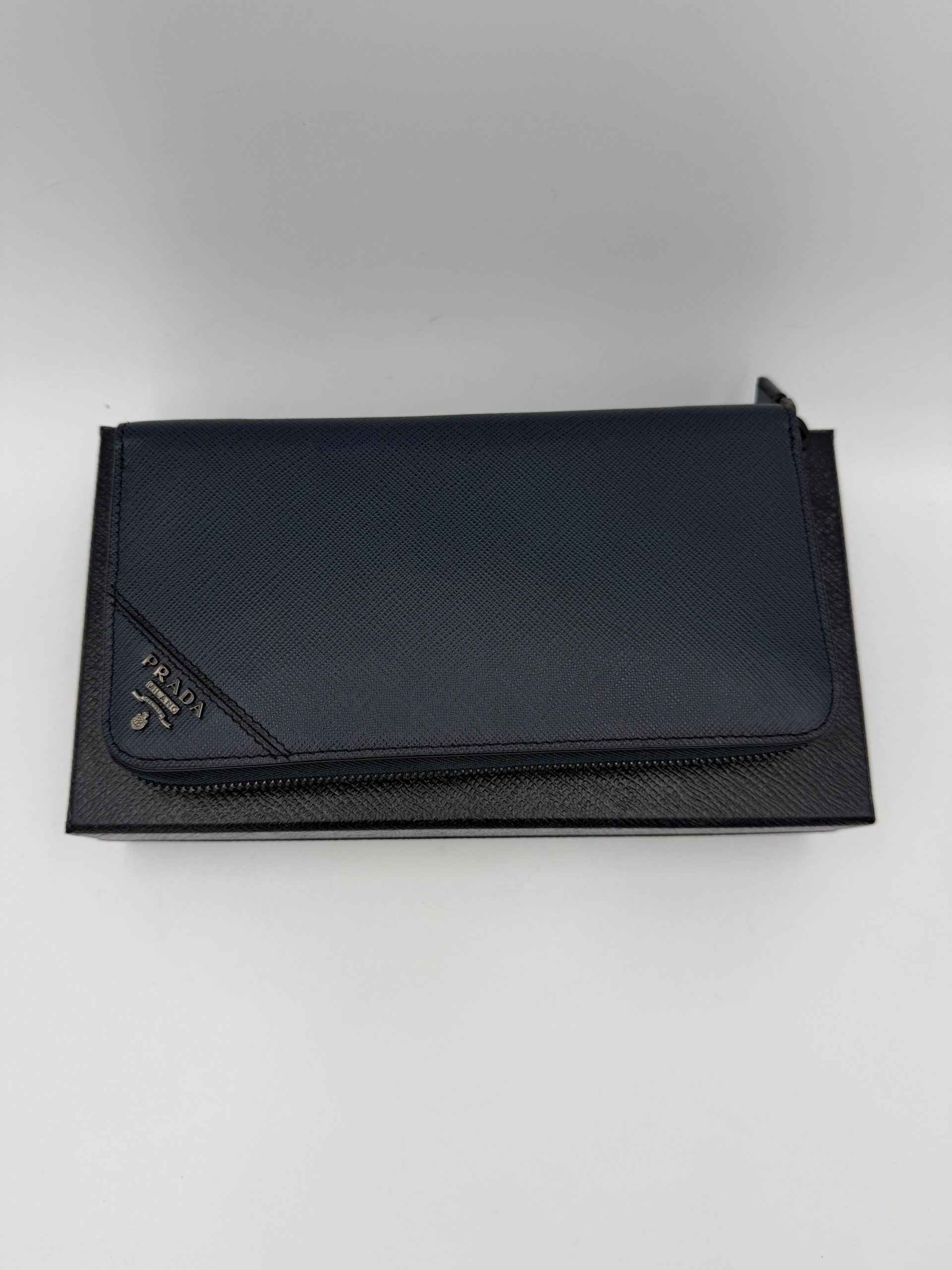 Prada PRADA Zip in Blue Saffiano Wallet