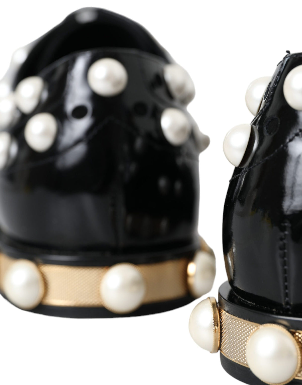 Dolce & Gabbana Black Leather Faux Pearl Dress Brogue Shoes