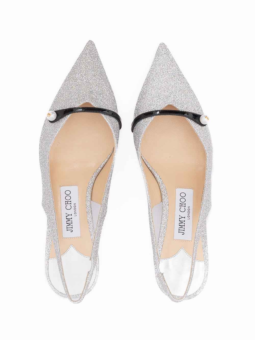 Jimmy Choo Silver Fine Glitter Amita 45 Slingback Pumps