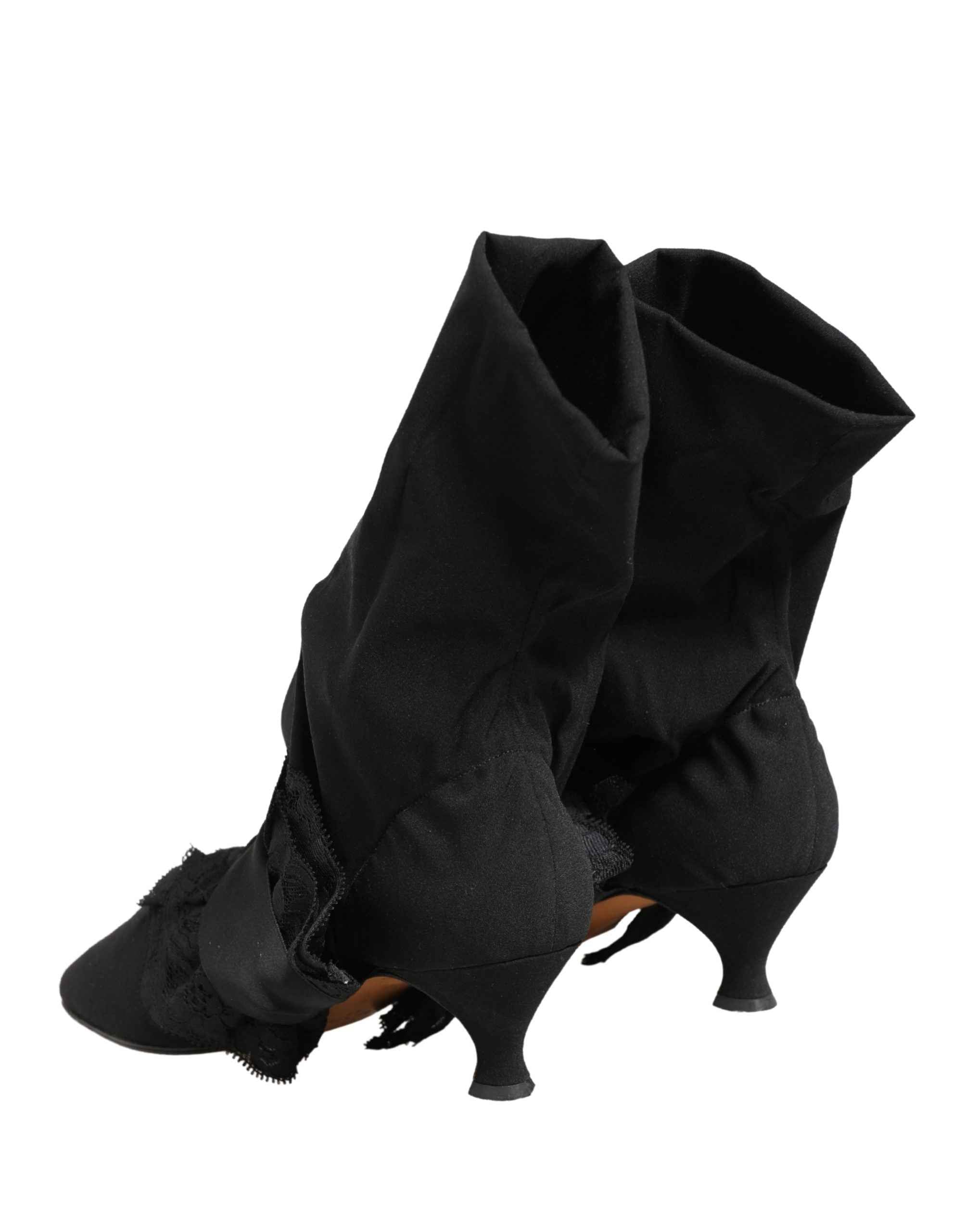 Dolce & Gabbana Black Suede Mid Calf Boots Shoes