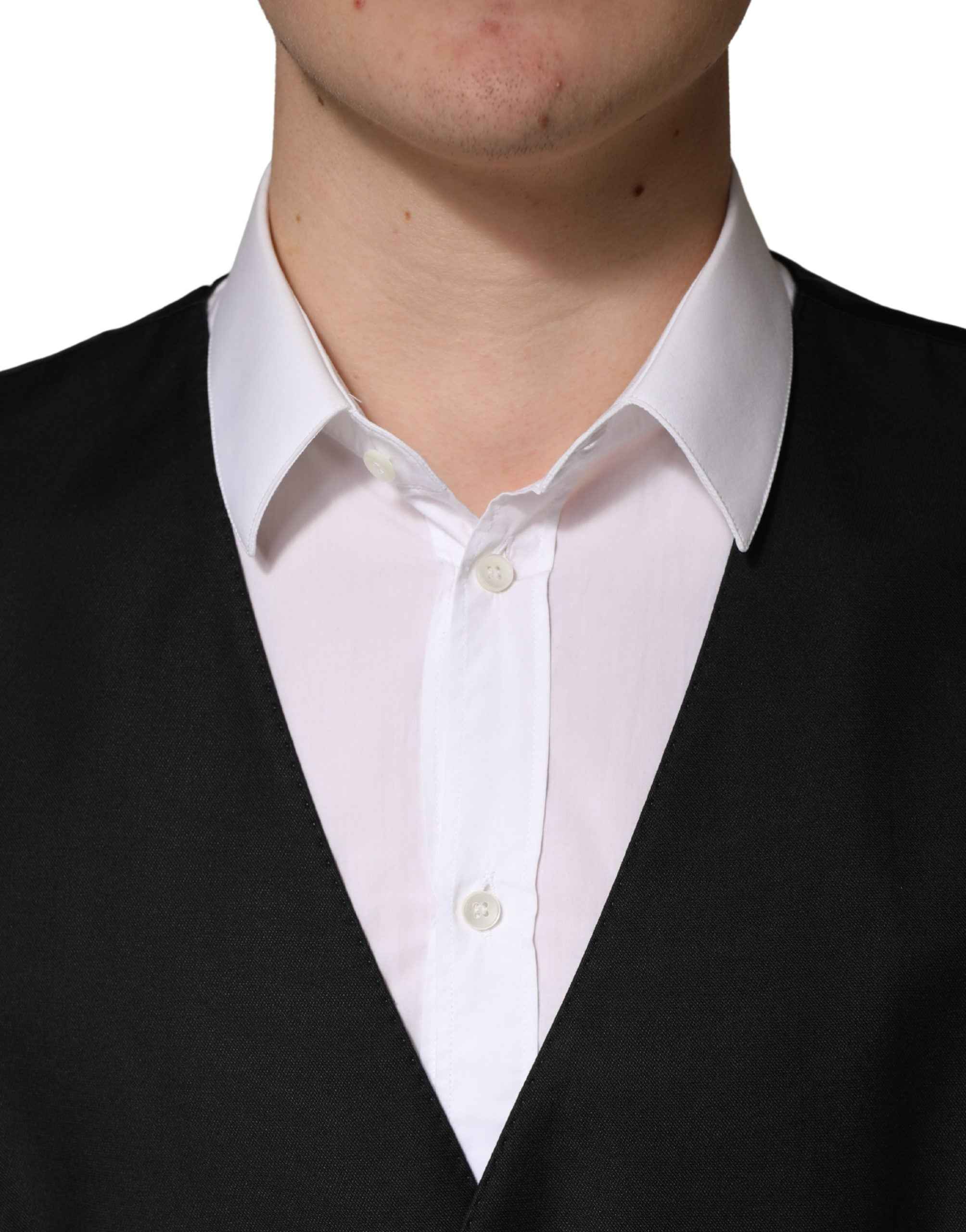 Dolce & Gabbana Black Wool Single Breasted Men Waistcoat Vest
