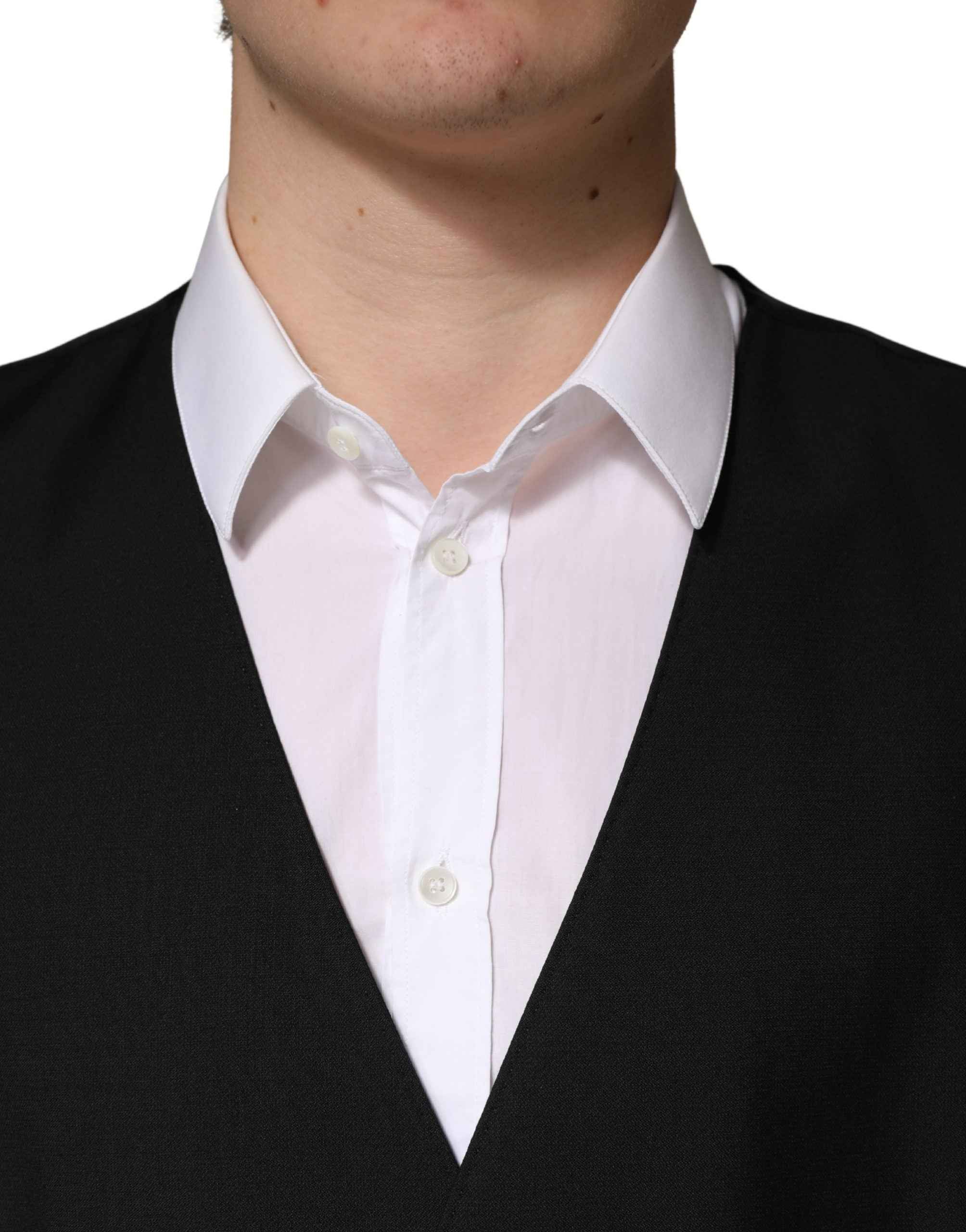 Dolce & Gabbana Black Wool Single Breasted Men Waistcoat Vest