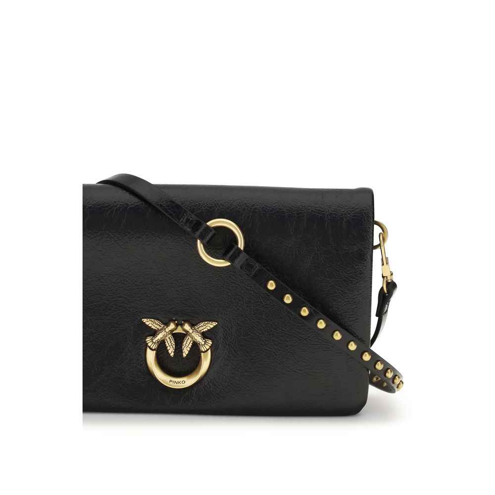 PINKO Black Calf Leather Bos Taurus Shoulder Bag