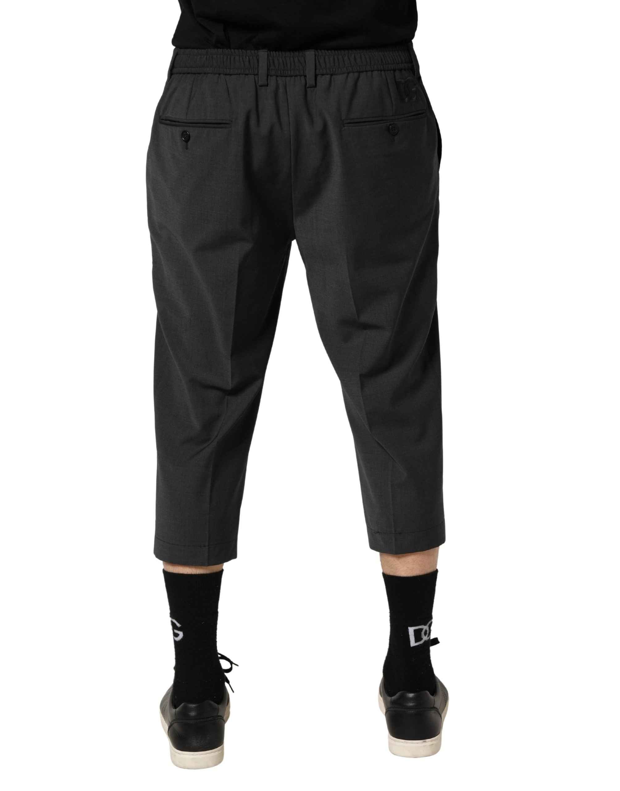 Dolce & Gabbana Dark Gray Wool Cropped Chino Trouser Pants