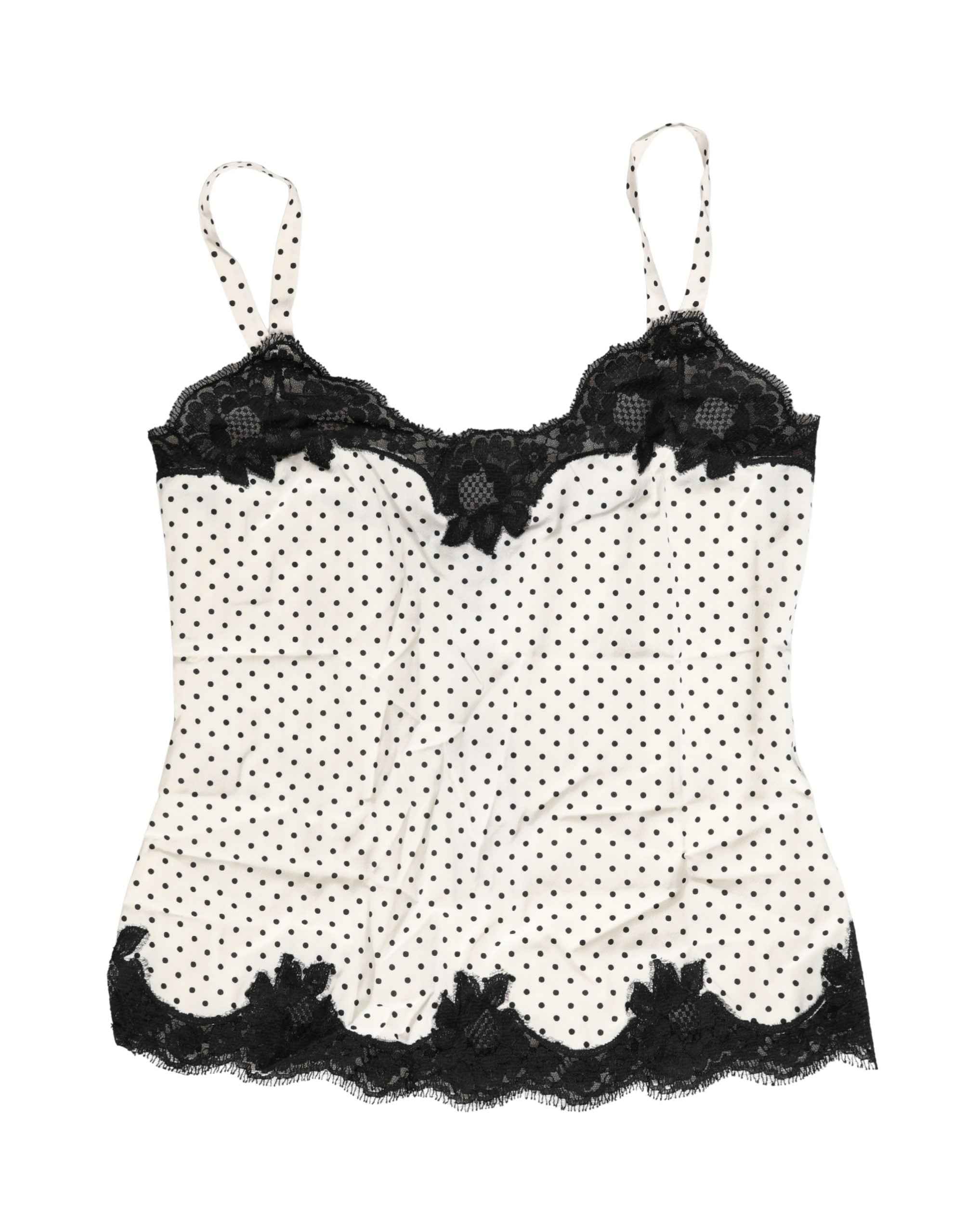 Dolce & Gabbana White Polka Dot Lace-Trimmed Camisole Top Underwear