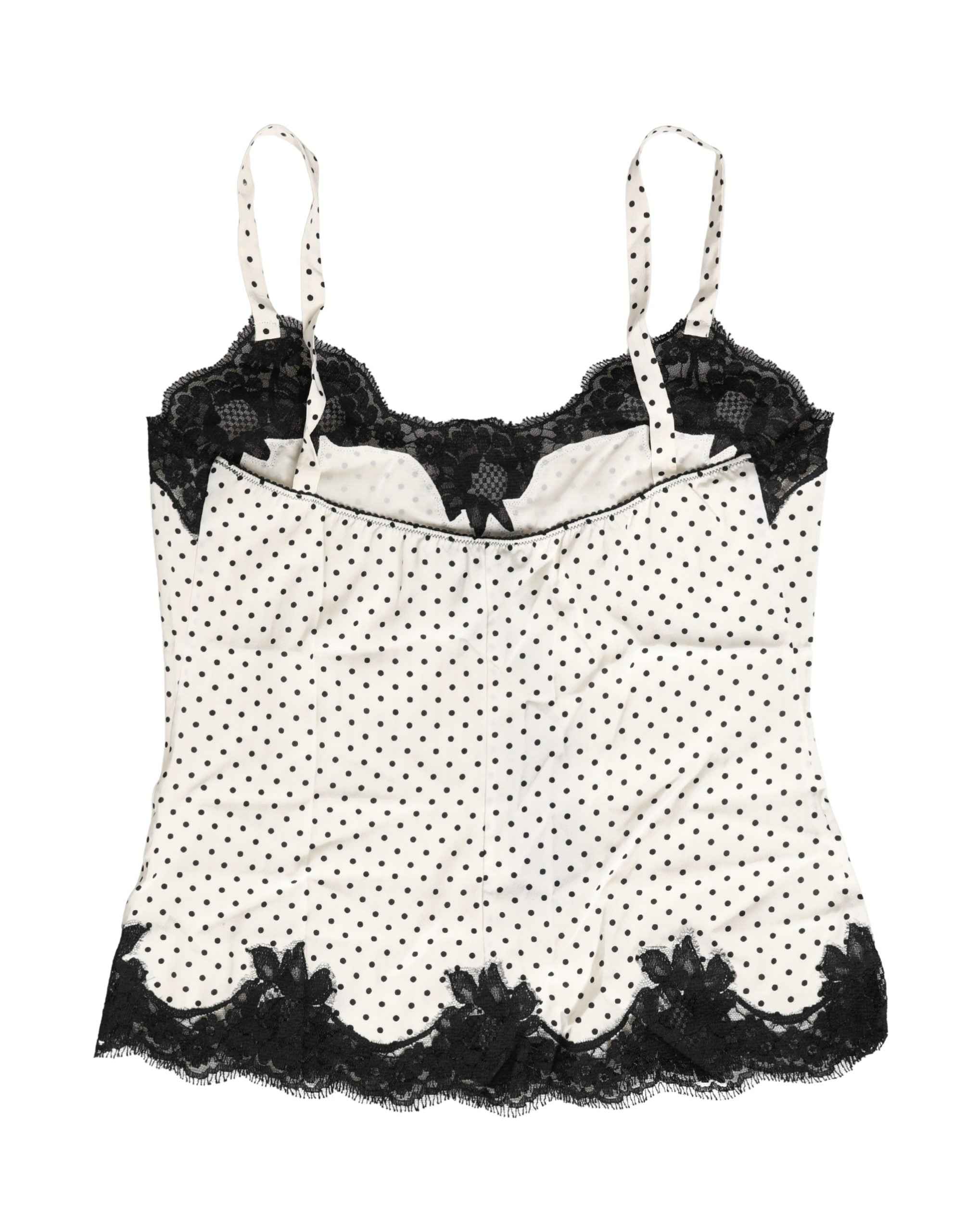 Dolce & Gabbana White Polka Dot Lace-Trimmed Camisole Top Underwear