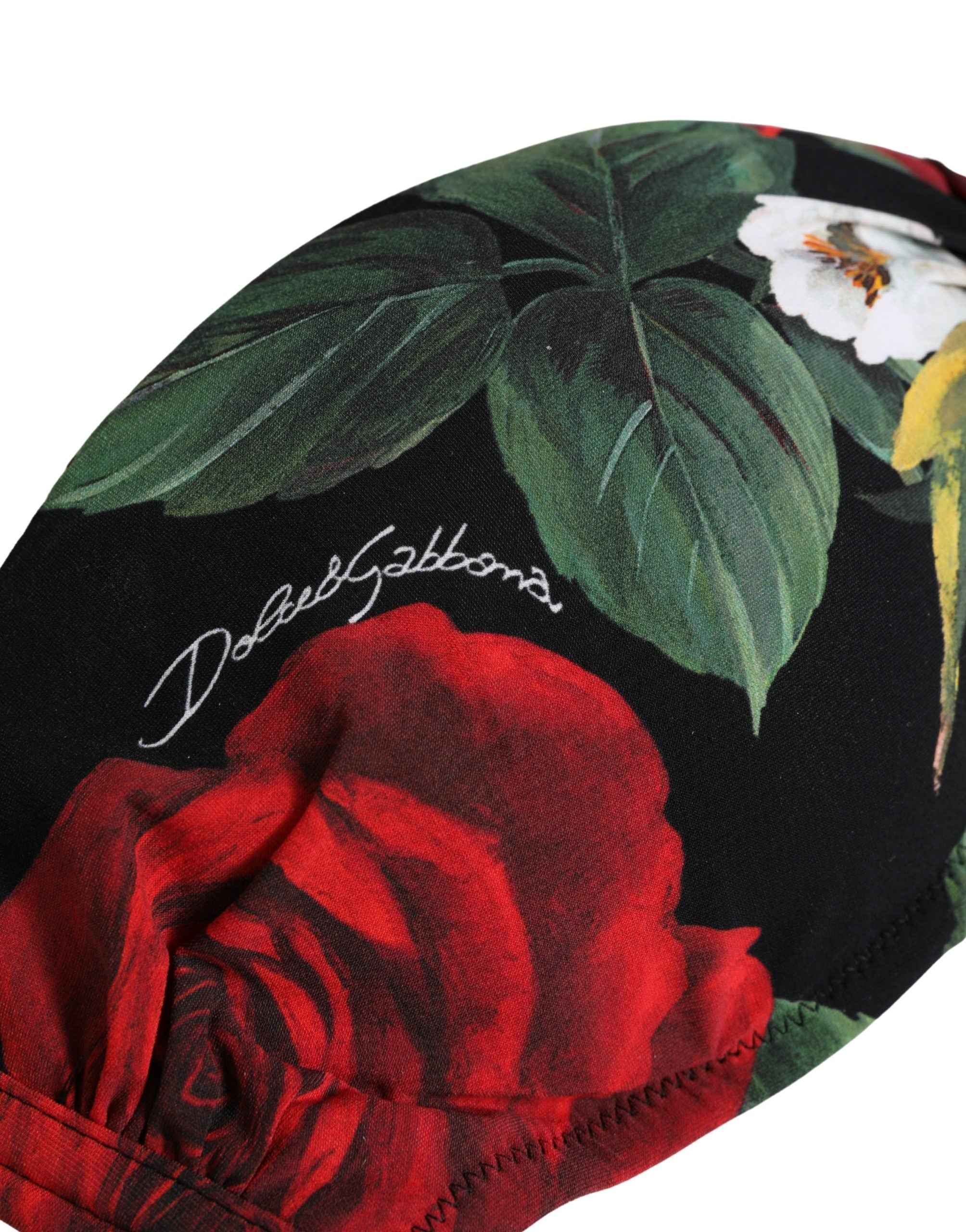 Dolce & Gabbana Black Floral Padded Halter Bikini Top Swimwear