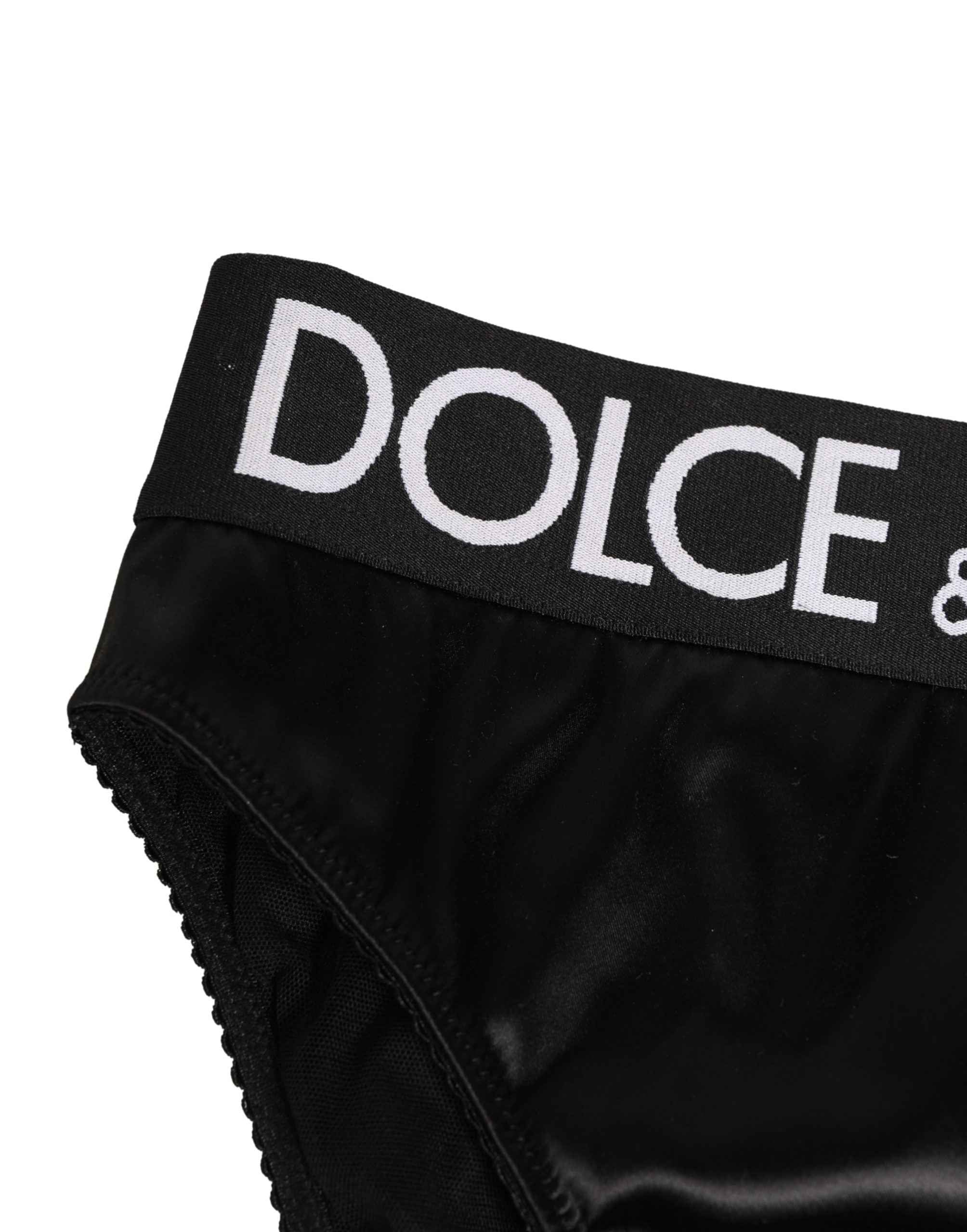 Dolce & Gabbana Black Satin High-Waist Brief Logo Women Underwear