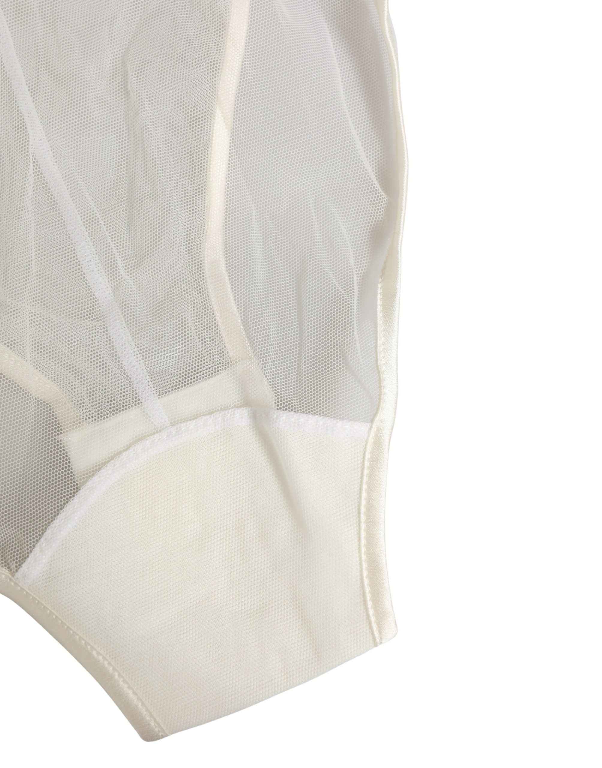 Dolce & Gabbana White Sheer Nylon Bodysuit Halterneck Underwear
