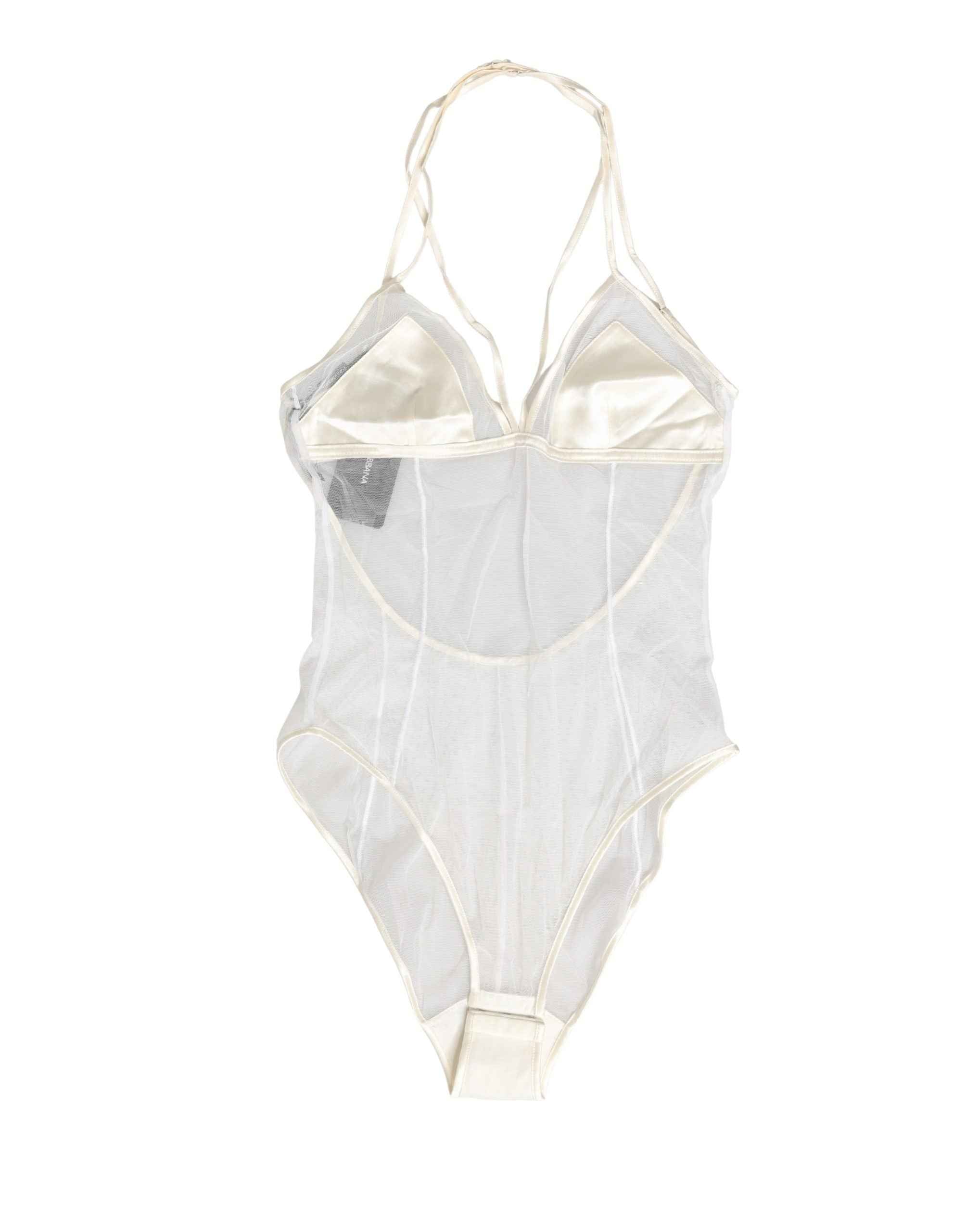 Dolce & Gabbana White Sheer Nylon Bodysuit Halterneck Underwear