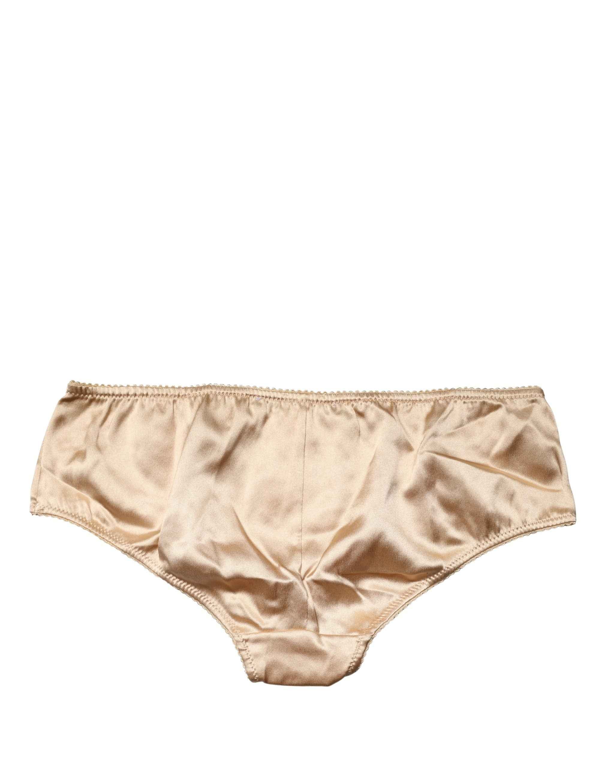 Dolce & Gabbana Beige Silk Stretch Mid Waist Brief Panty Underwear