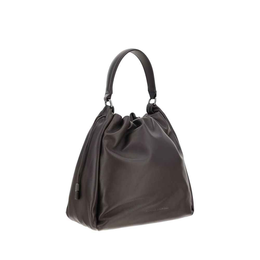 Brunello Cucinelli Brown Calf Leather Bos Taurus Shoulder Bag