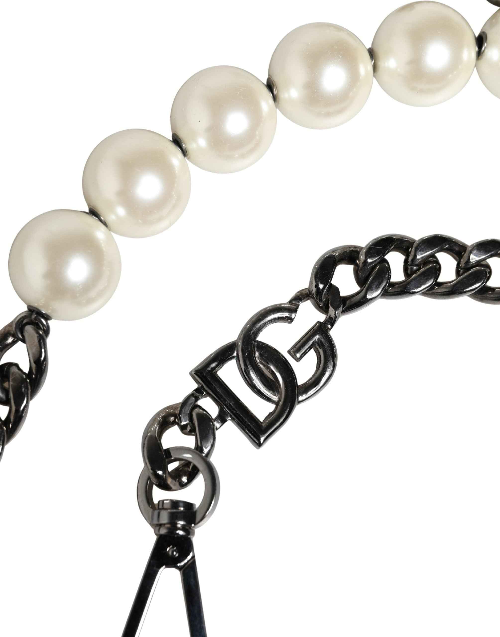 Dolce & Gabbana White Leather Silver Chain Bag Accessory Shoulder Strap