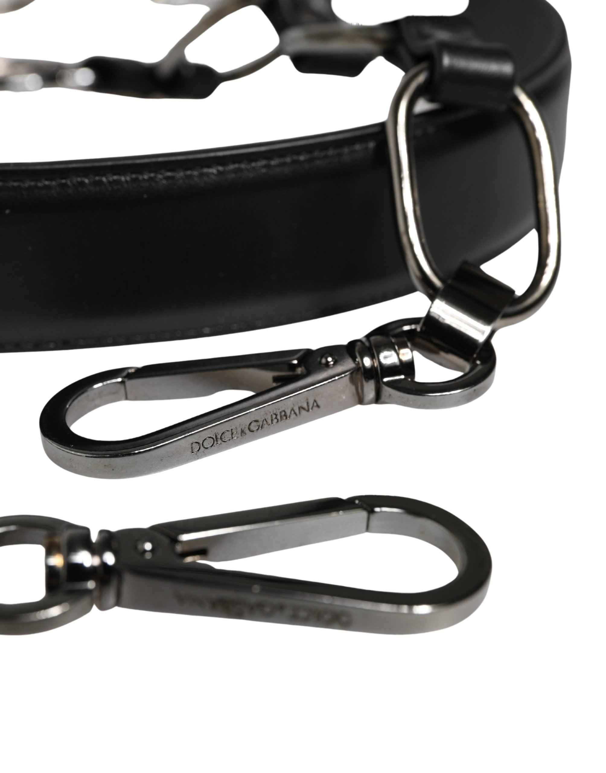 Dolce & Gabbana Black Leather Silver Chain Bag Accessory Shoulder Strap