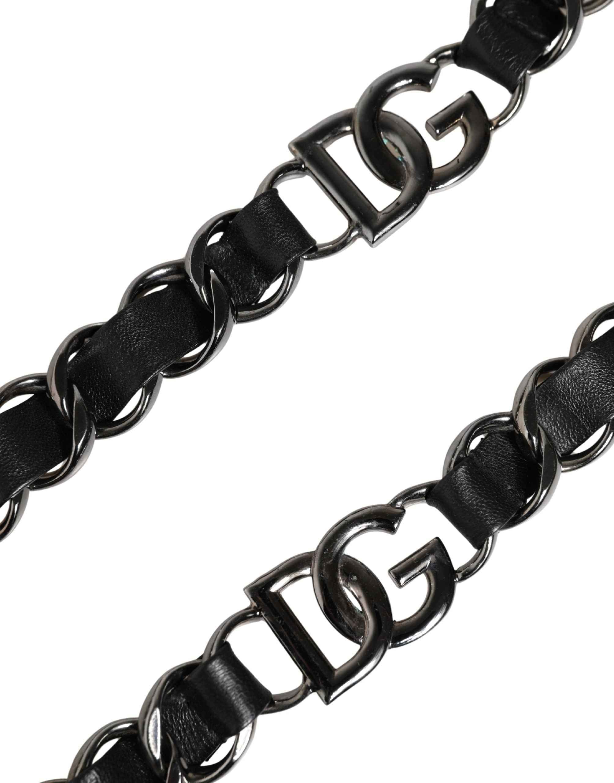 Dolce & Gabbana Black Leather Silver Chain Bag Accessory Shoulder Strap