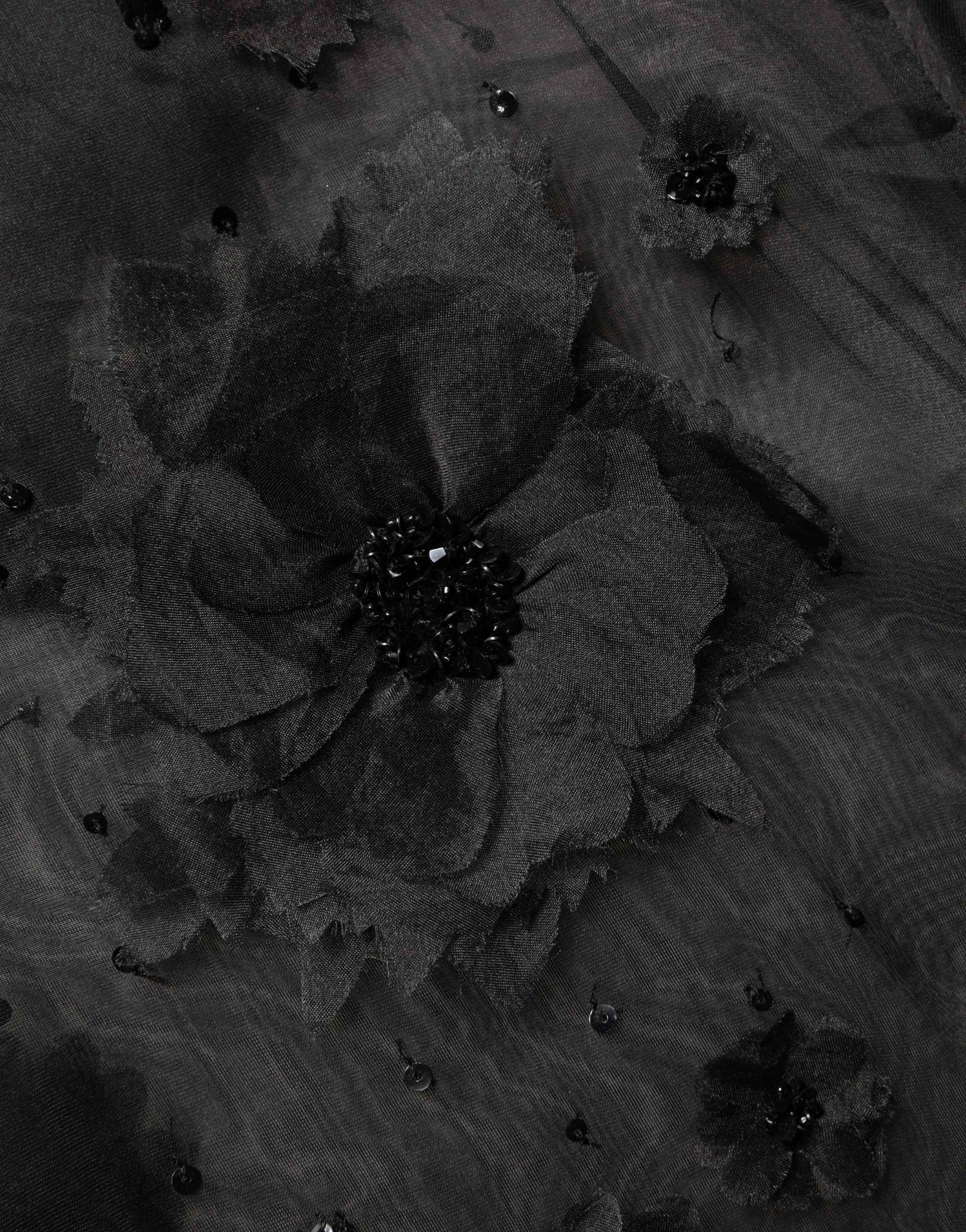 Dolce & Gabbana Black Floral Applique Sheer Short Sleeve Shirt