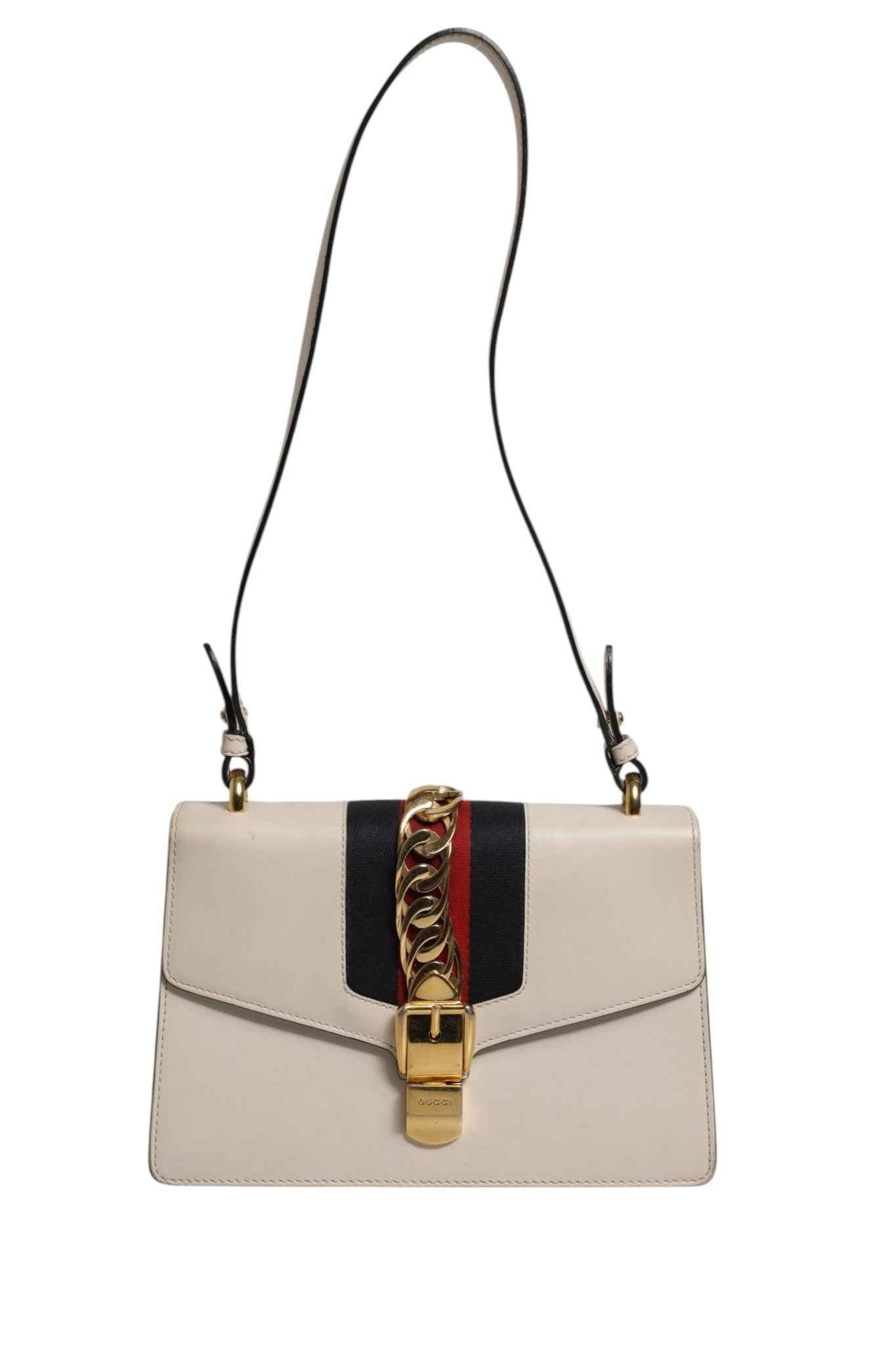 Gucci White Calfskin Leather Sylvie Crossbody Bag