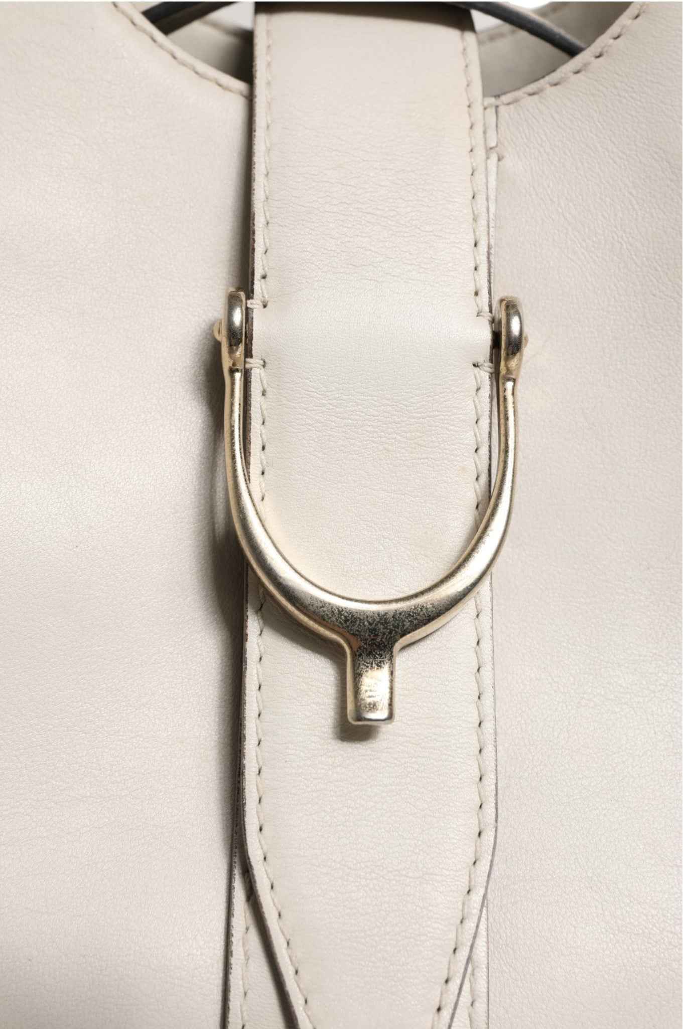 Gucci White Leather Stirrup Top Handle Bag