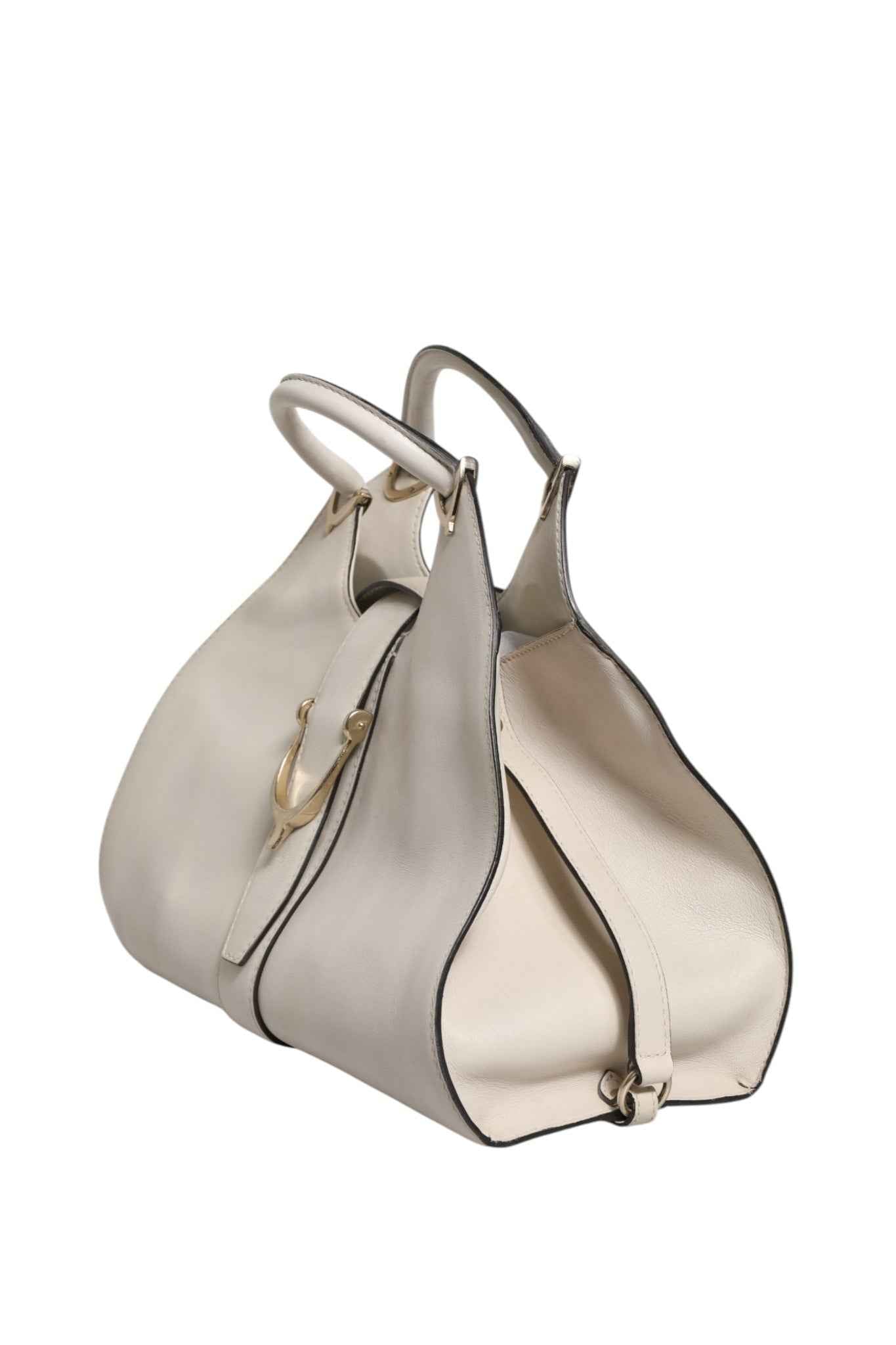Gucci White Leather Stirrup Top Handle Bag