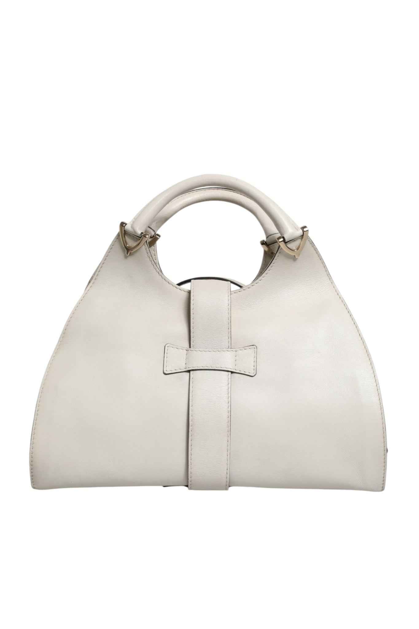 Gucci White Leather Stirrup Top Handle Bag