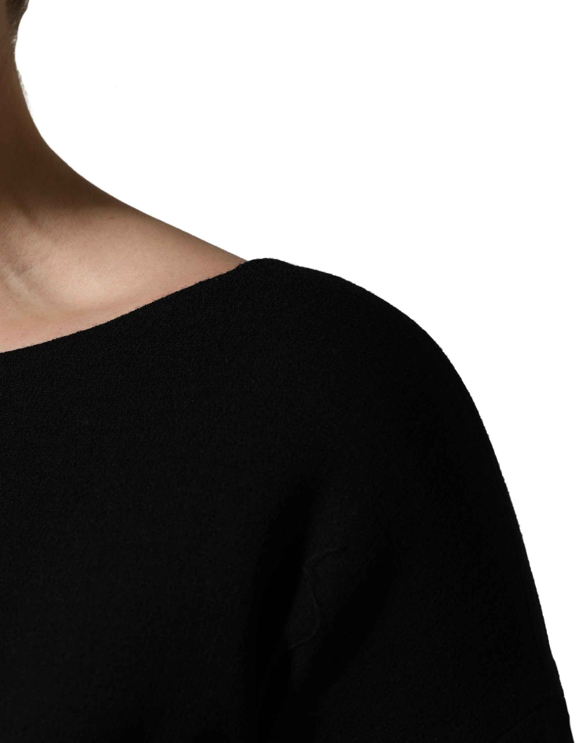 Dolce & Gabbana Black Wool Crepe Long Sleeves Midi Dress